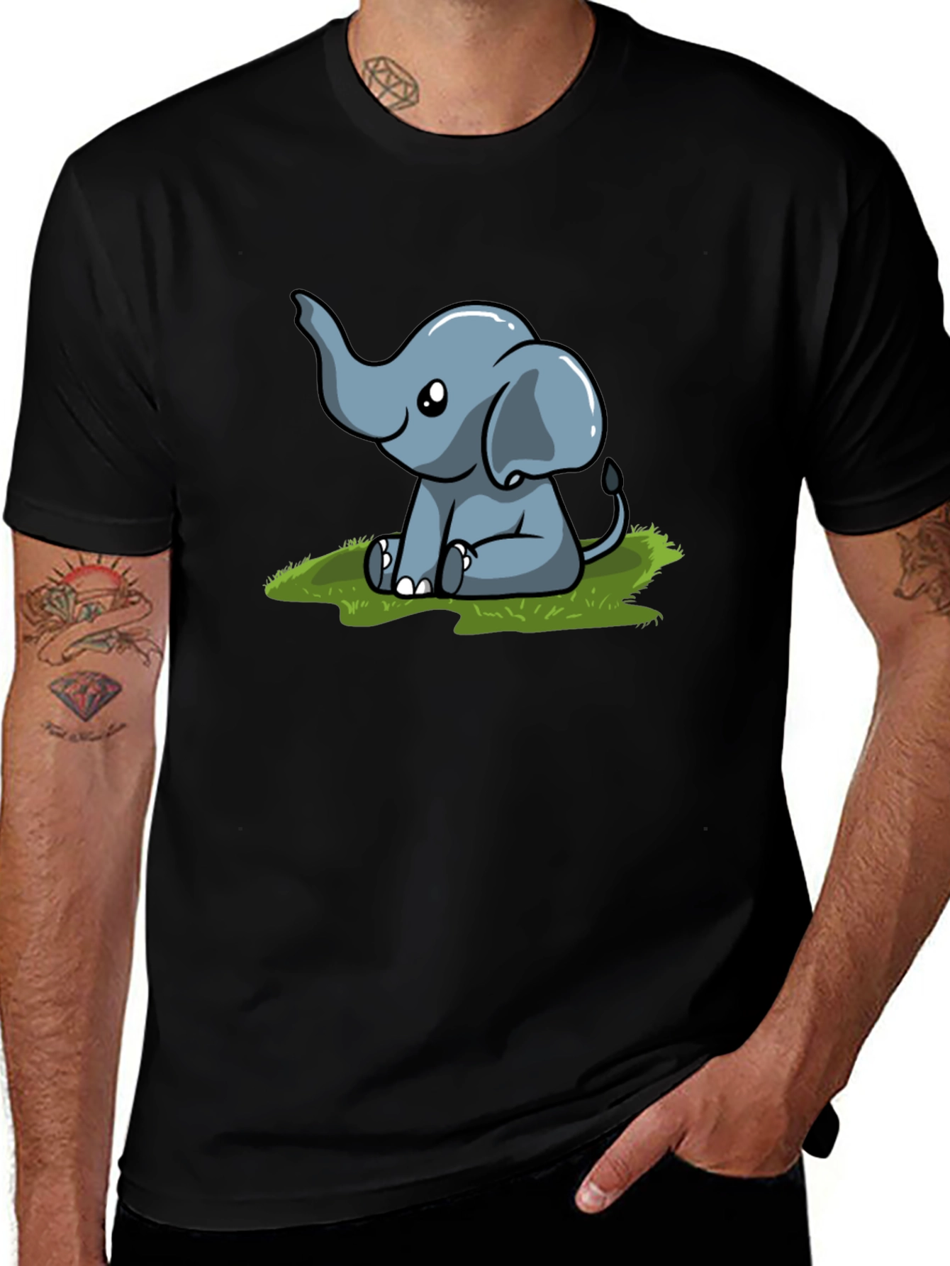 Cute Elephant Graphic T-Shirt - Black