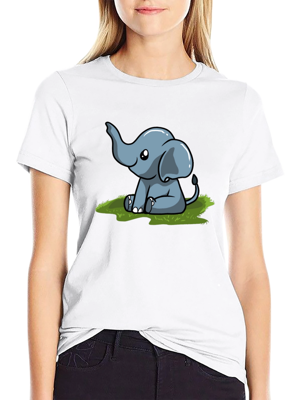 Cute Elephant Graphic T-Shirt - Black