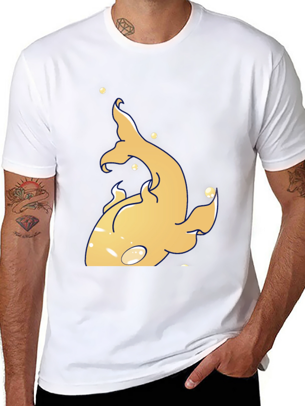 Unique Gold Fish Graphic Black T-Shirt