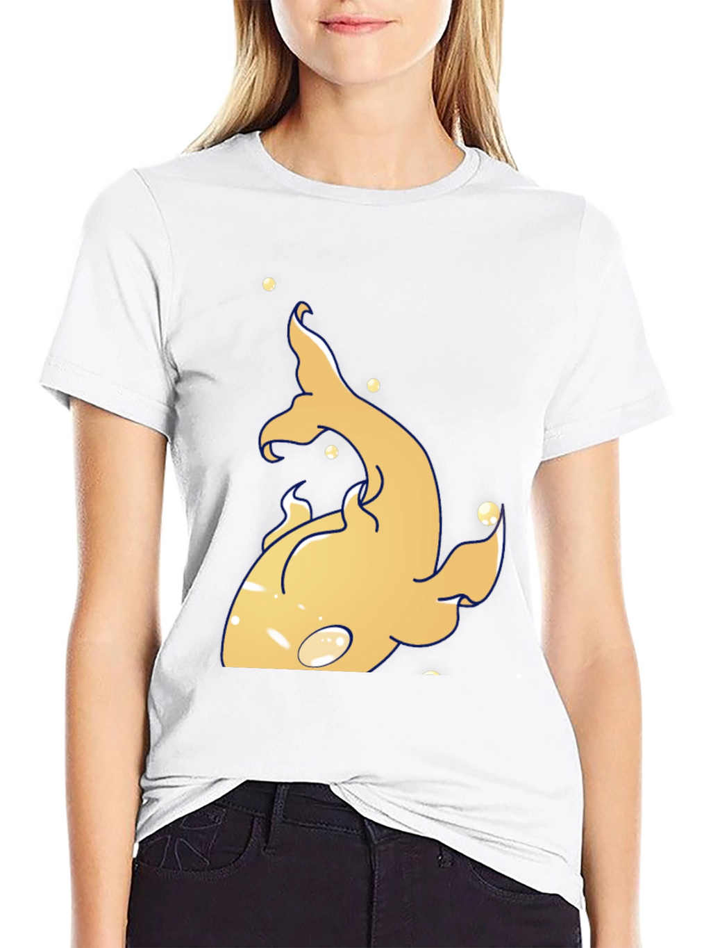 Unique Gold Fish Graphic Black T-Shirt