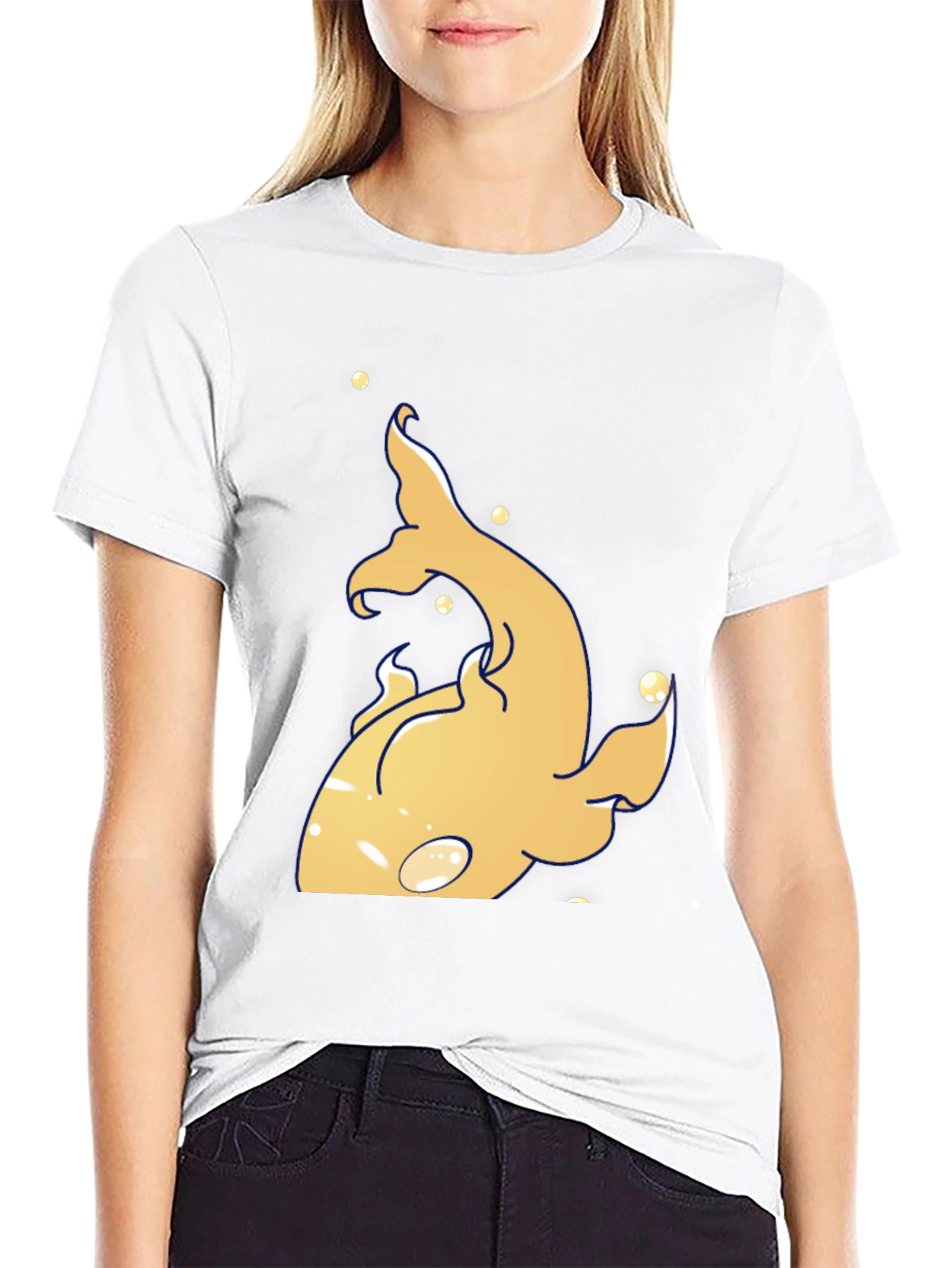 Unique Gold Fish Graphic Black T-Shirt
