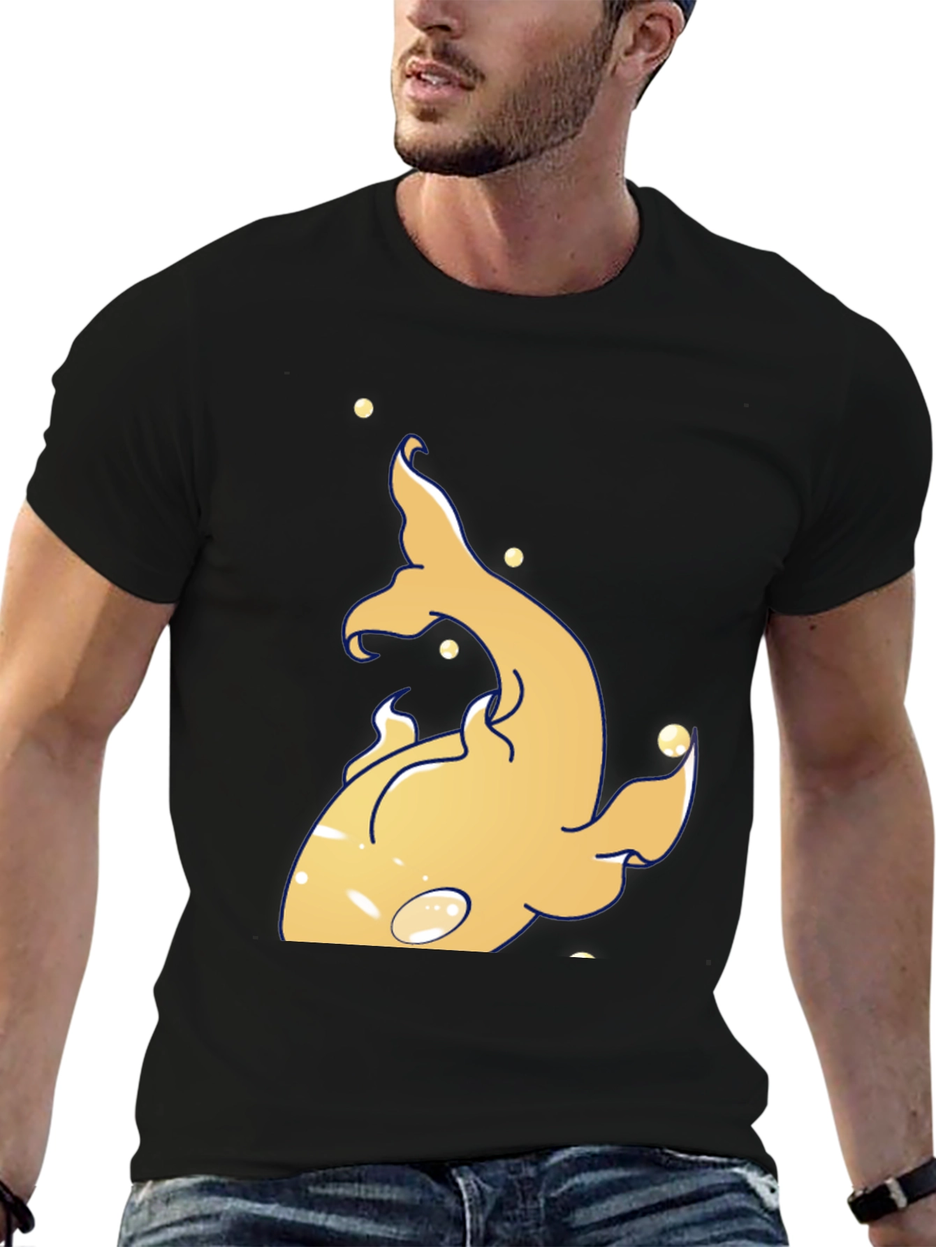 Unique Gold Fish Graphic Black T-Shirt