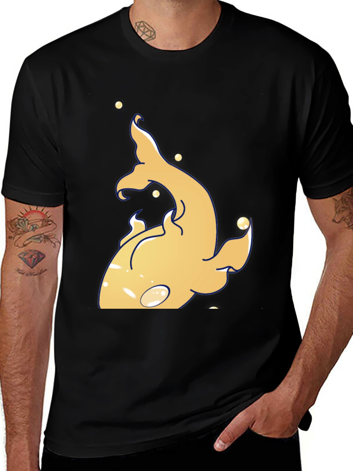 Unique Gold Fish Graphic Black T-Shirt