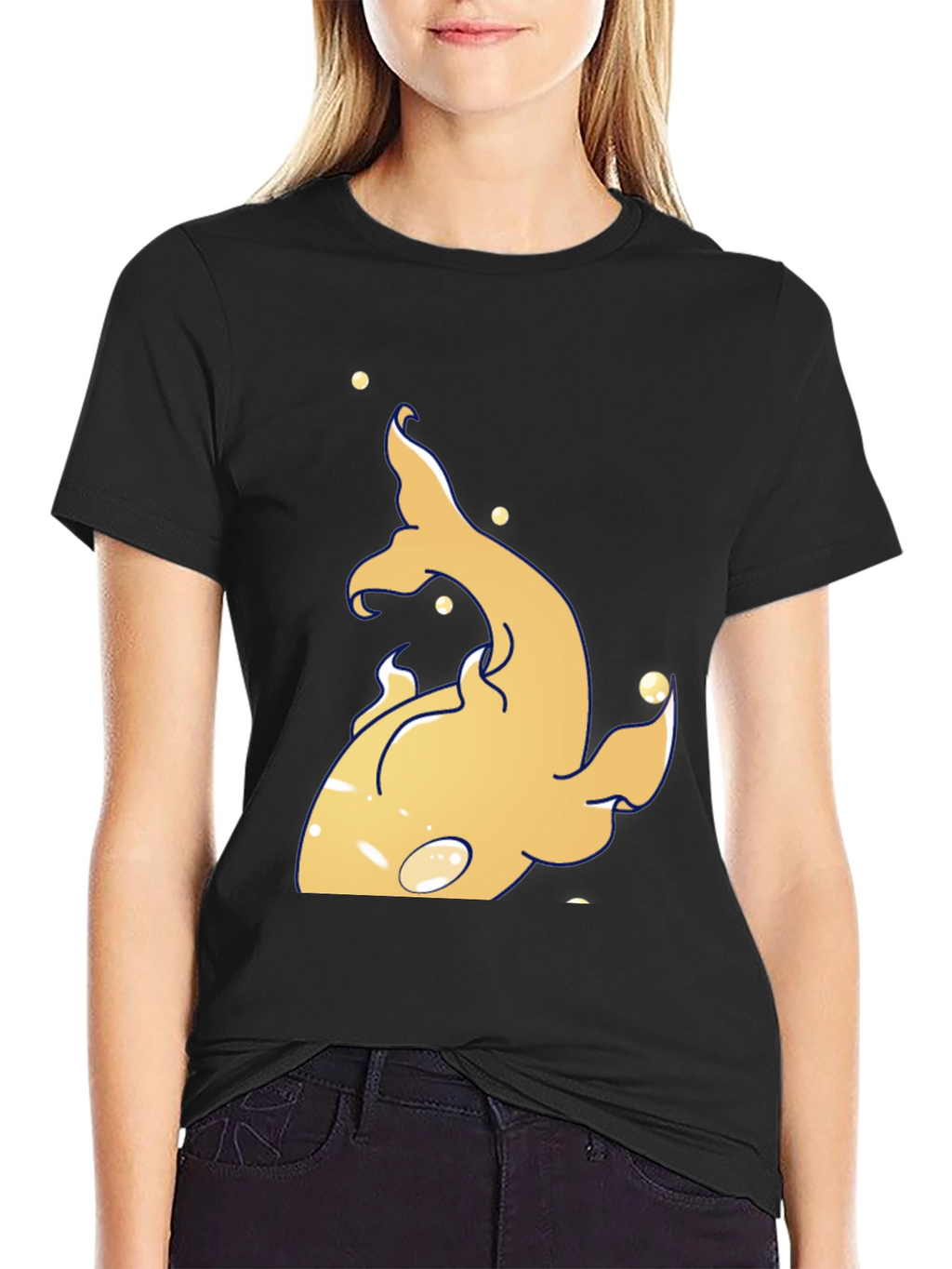 Unique Gold Fish Graphic Black T-Shirt