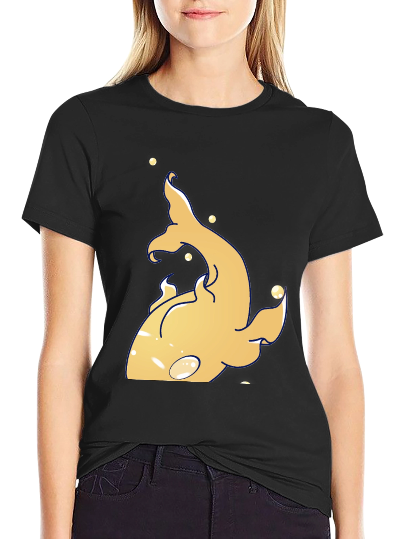Unique Gold Fish Graphic Black T-Shirt