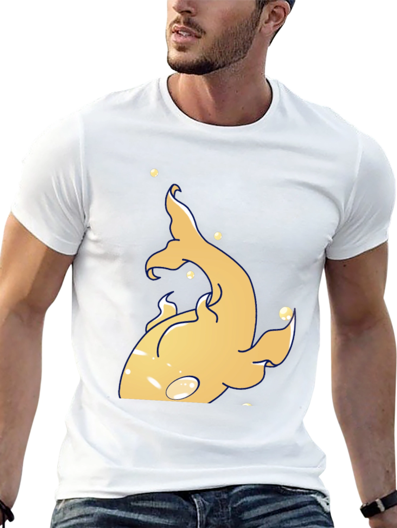 Unique Gold Fish Graphic Black T-Shirt