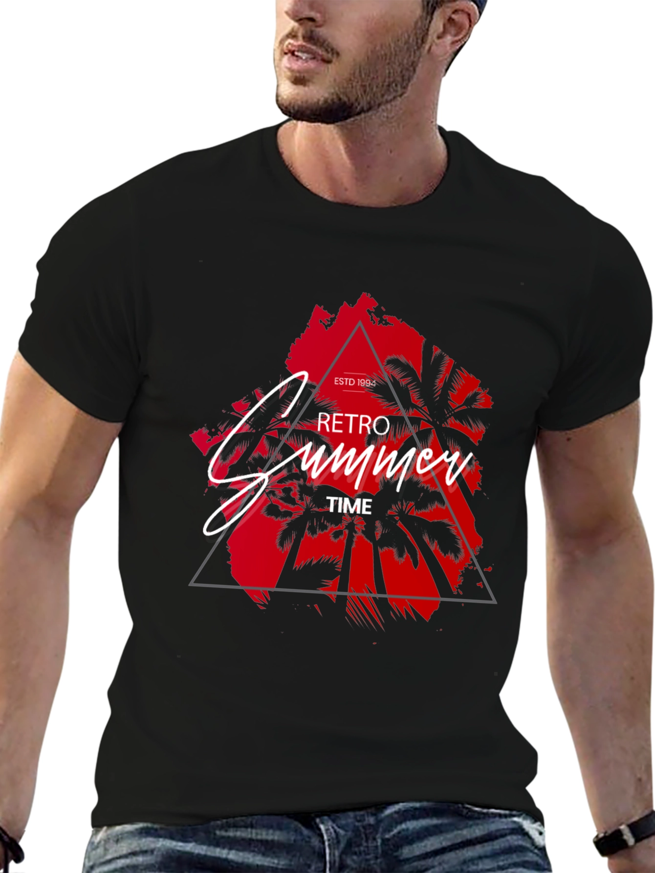Retro Summer Time Black T-Shirt