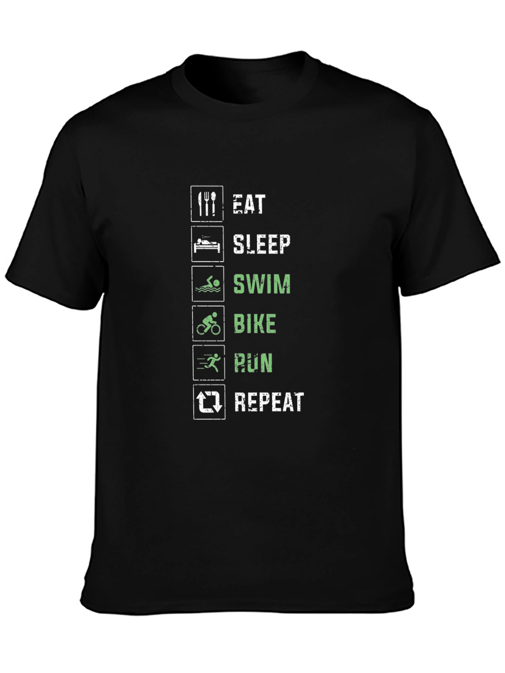 Eat Sleep Swim Bike Run Repeat Black T-Shirt