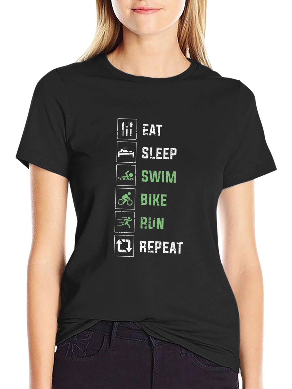 Eat Sleep Swim Bike Run Repeat Black T-Shirt