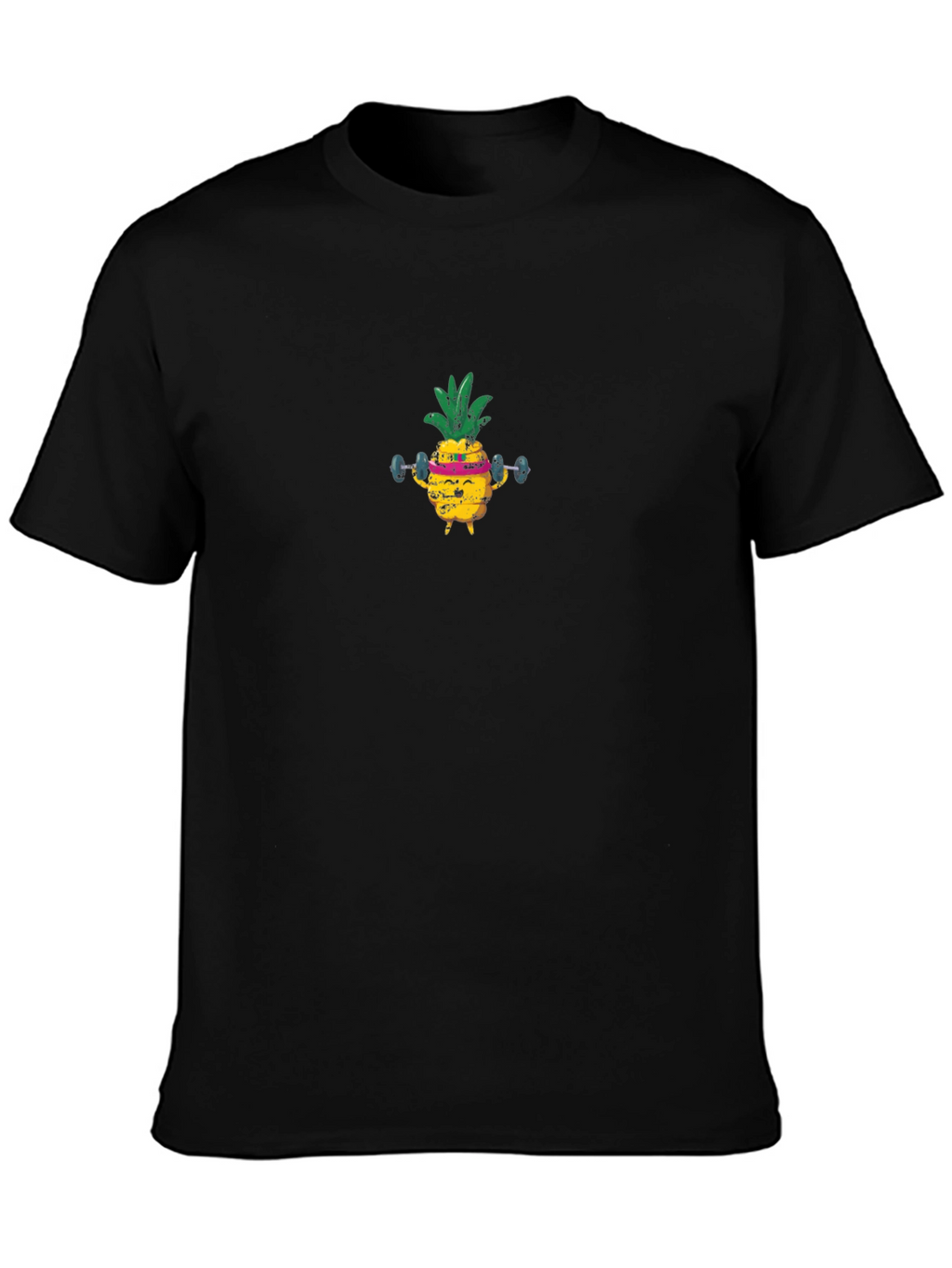 Gym Pineapple T-Shirt - Black Cotton Crew Neck Tee
