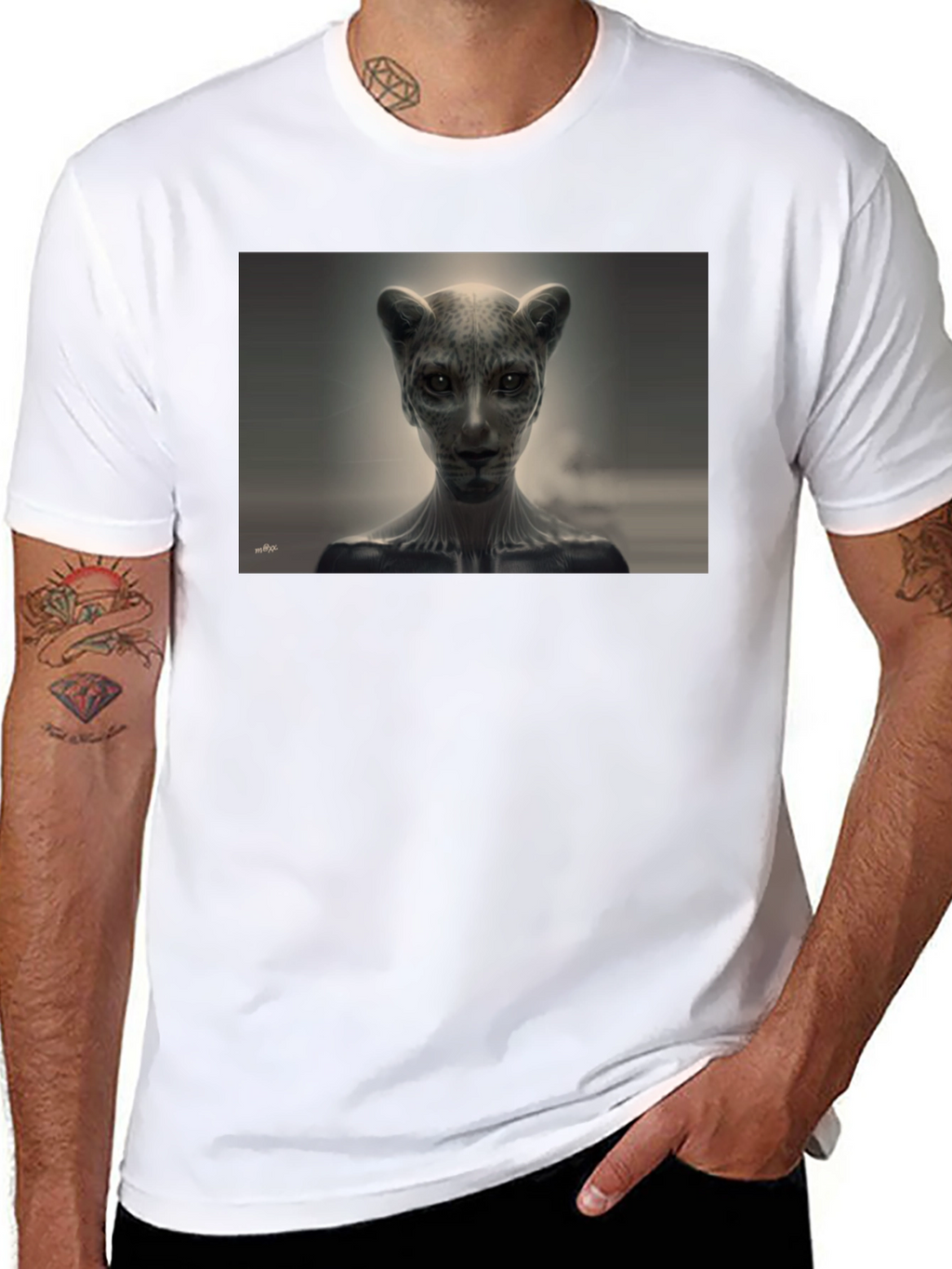 Abstract Feline Graphic Tee - Black