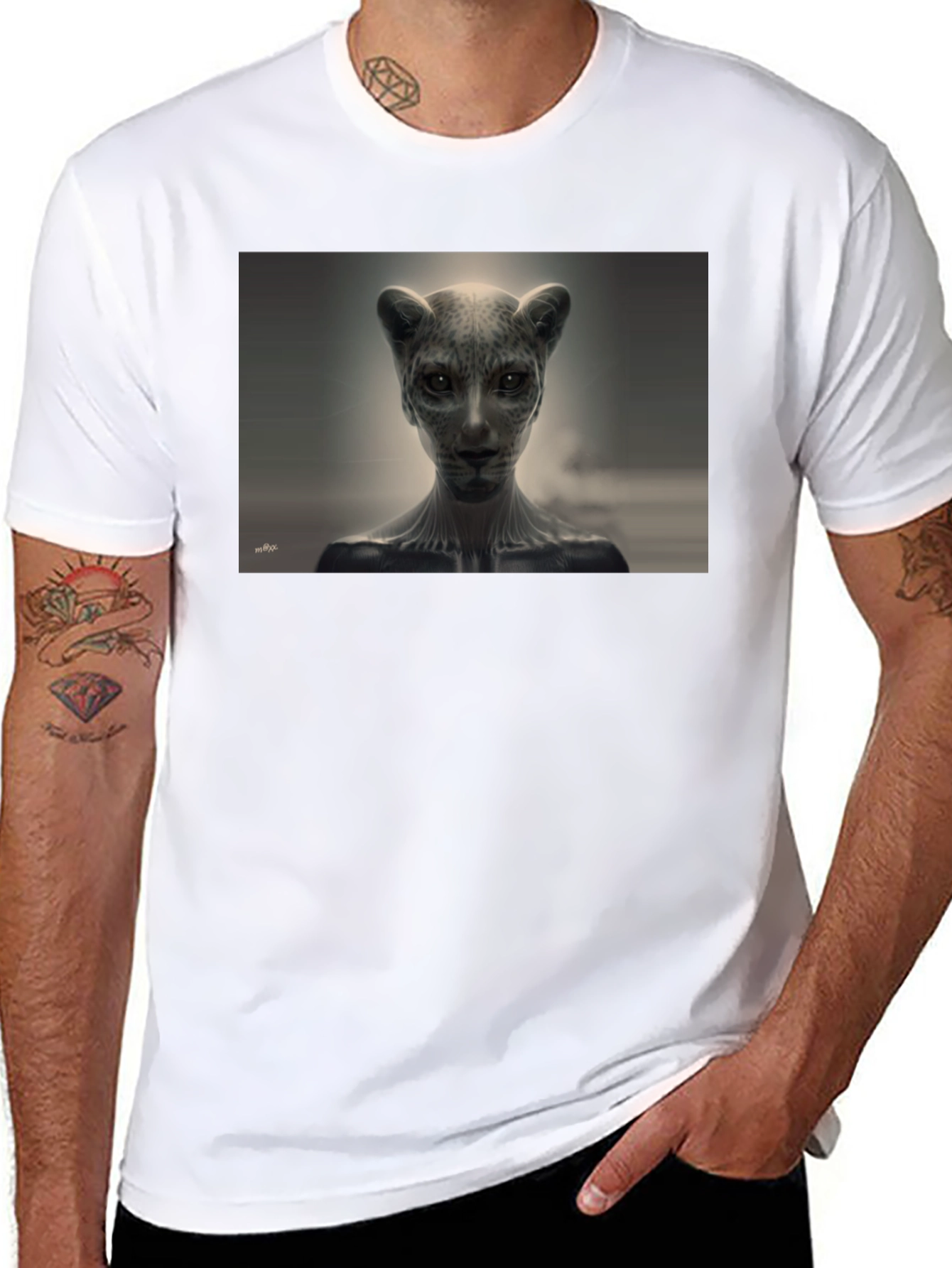 Abstract Feline Graphic Tee - Black