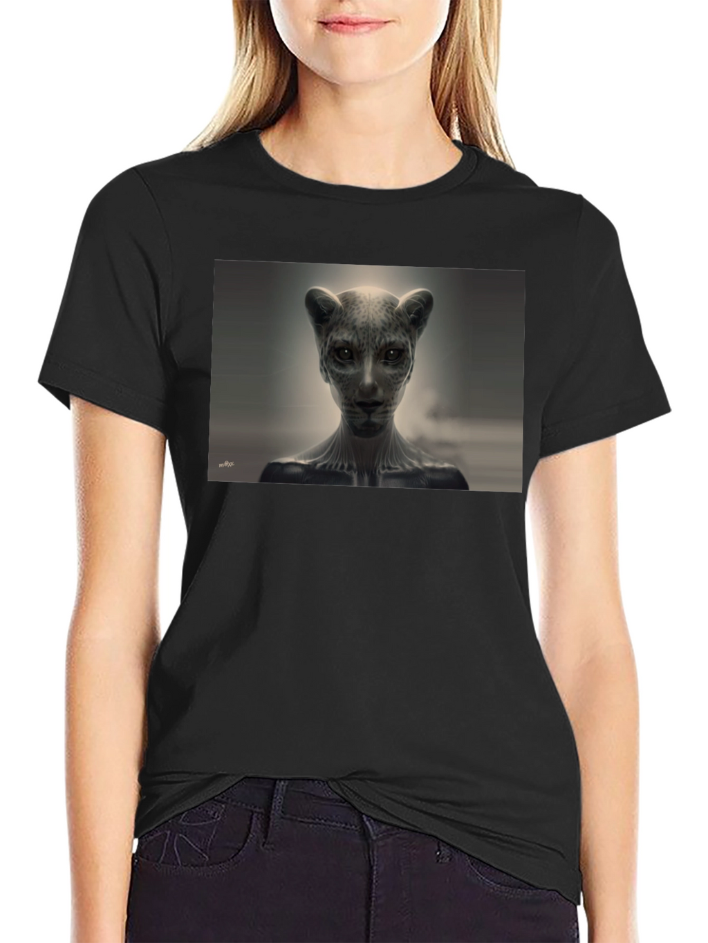 Abstract Feline Graphic Tee - Black