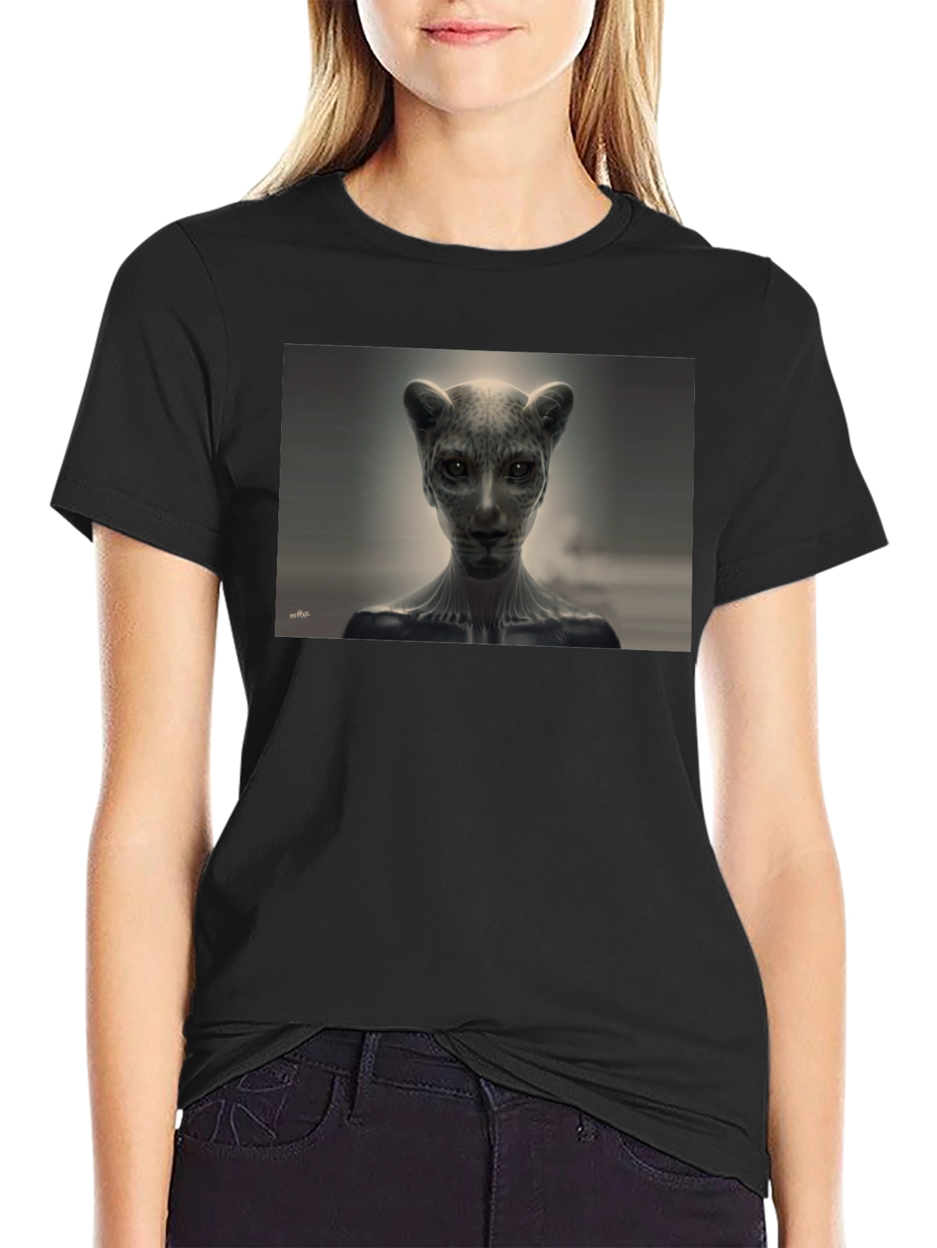 Abstract Feline Graphic Tee - Black