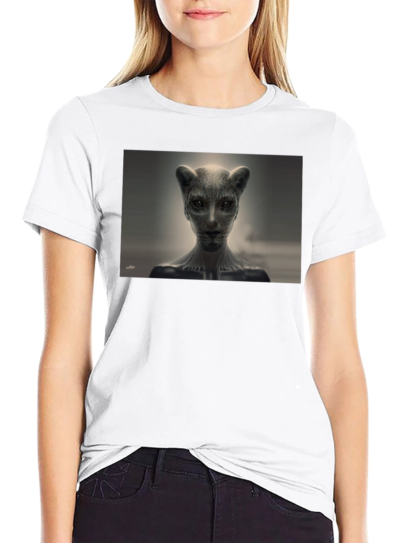 Abstract Feline Graphic Tee - Black