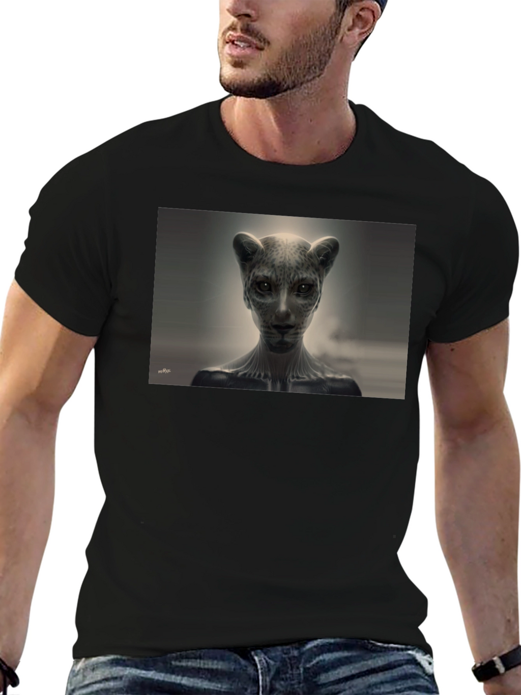 Abstract Feline Graphic Tee - Black