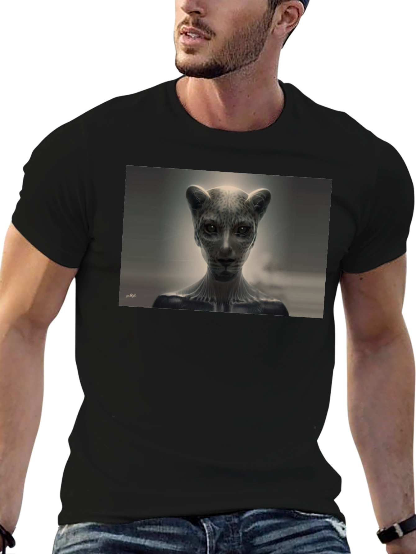 Abstract Feline Graphic Tee - Black