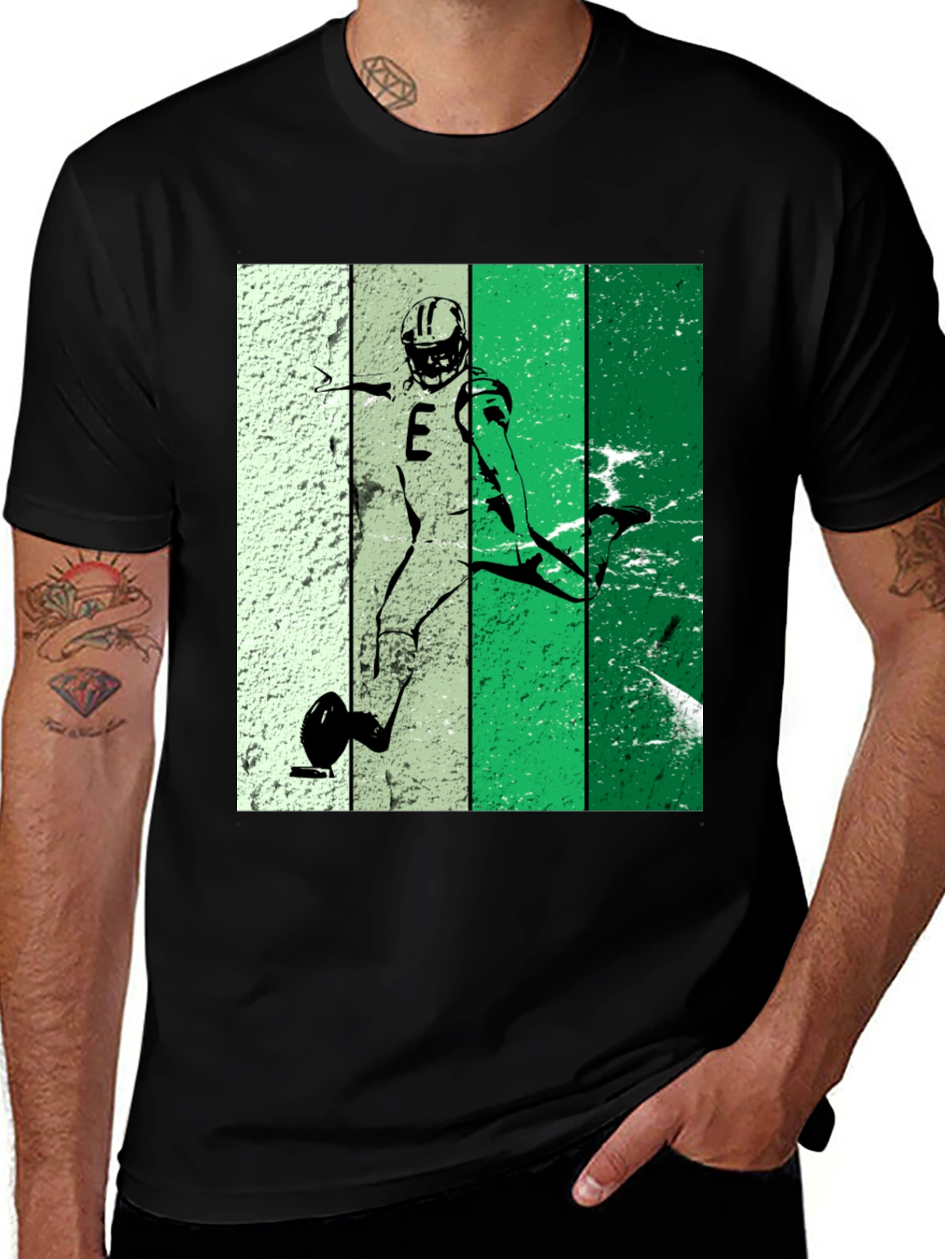Retro Football Kicker Graphic Tee - Black