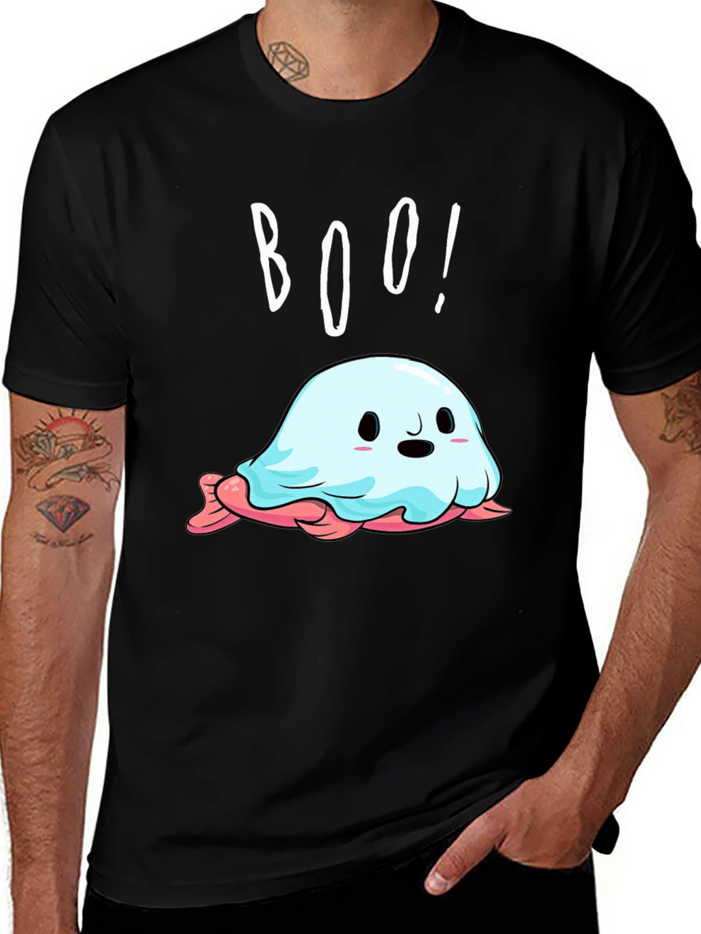Boo! Cute Ghost Graphic Tee - Halloween Style