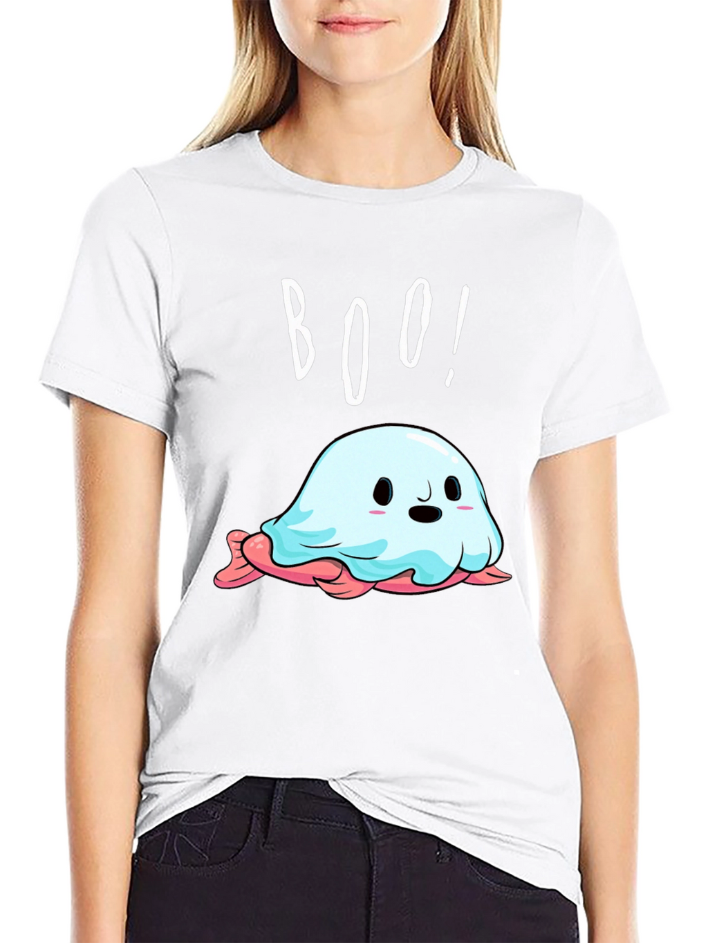 Boo! Cute Ghost Graphic Tee - Halloween Style