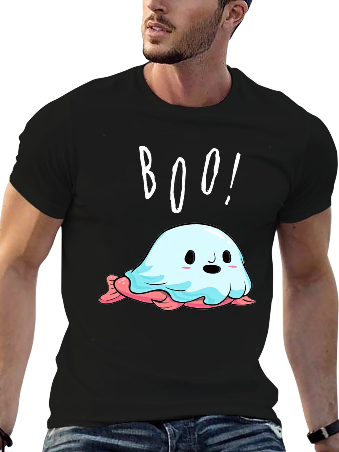 Boo! Cute Ghost Graphic Tee - Halloween Style