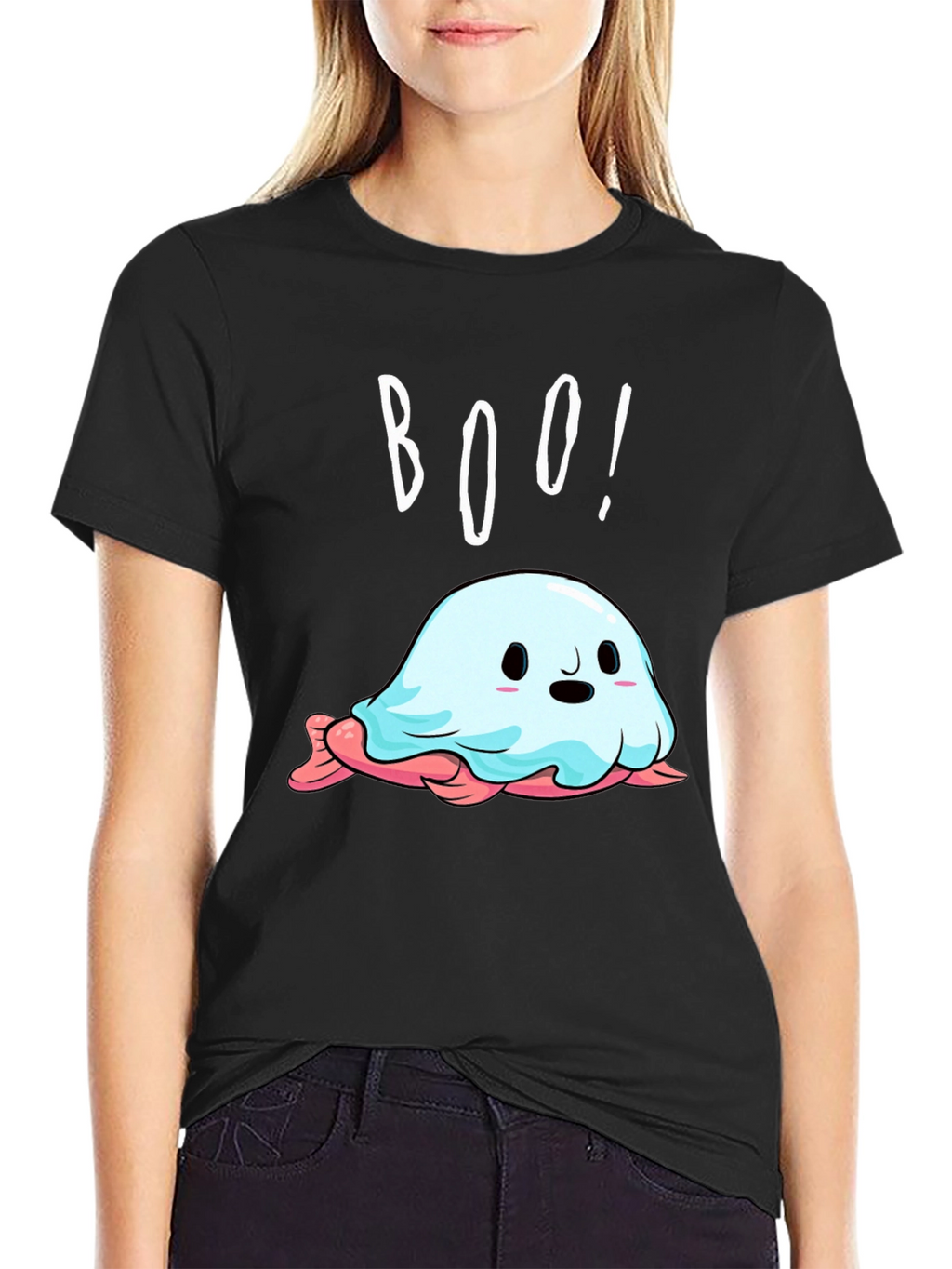 Boo! Cute Ghost Graphic Tee - Halloween Style