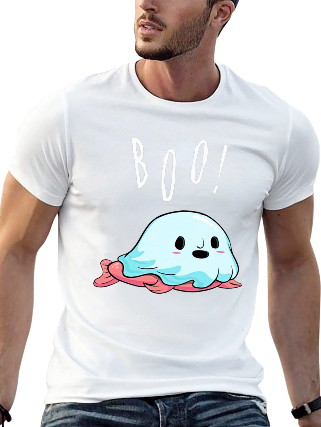Boo! Cute Ghost Graphic Tee - Halloween Style
