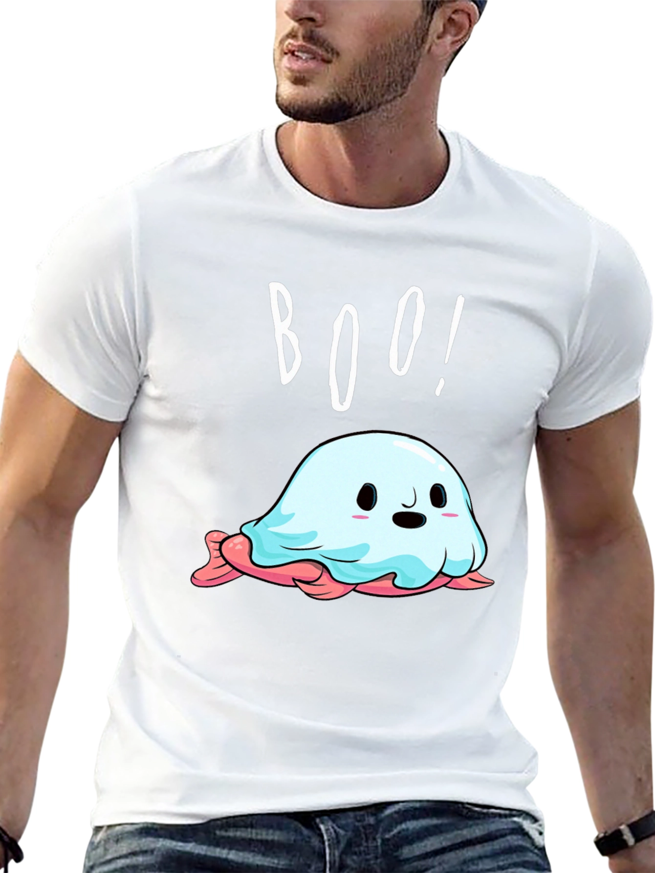 Boo! Cute Ghost Graphic Tee - Halloween Style