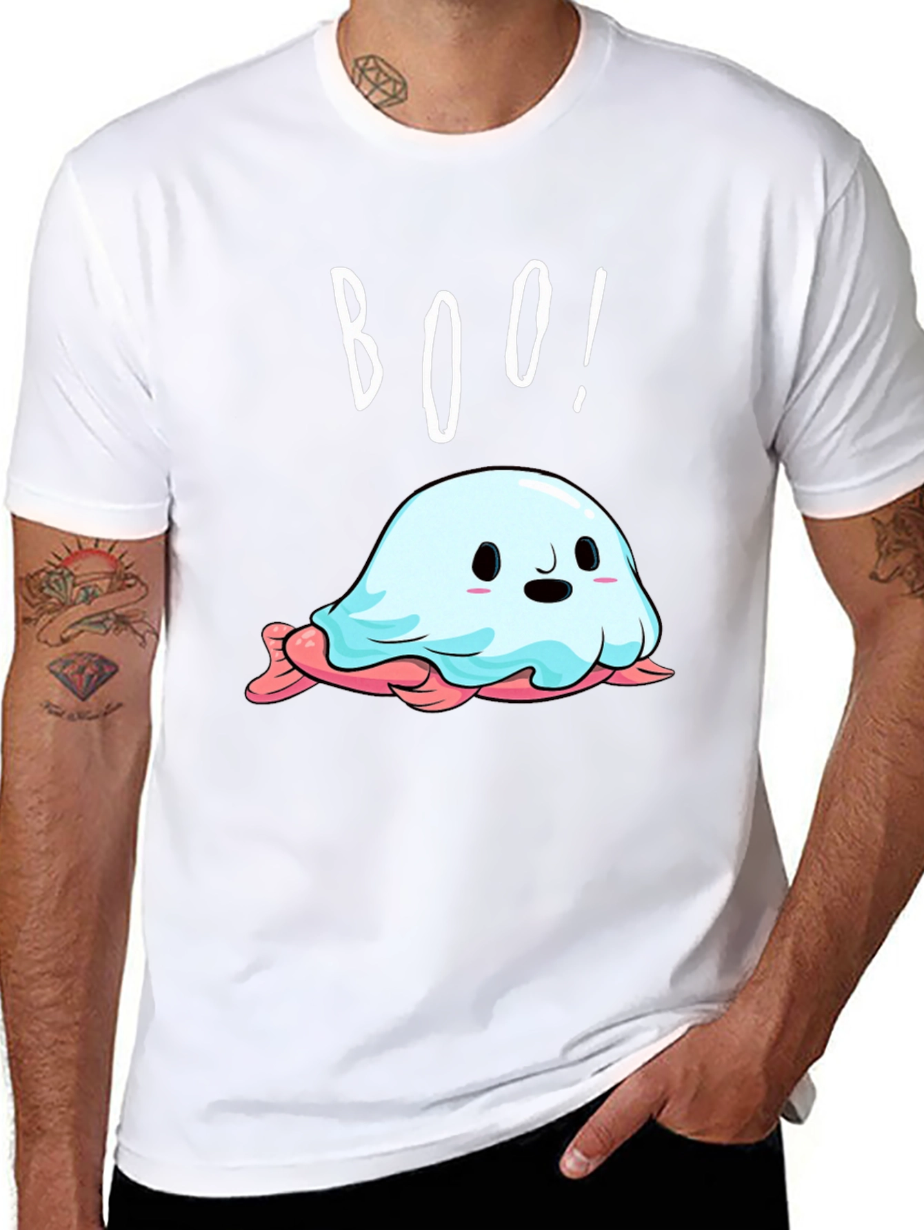 Boo! Cute Ghost Graphic Tee - Halloween Style