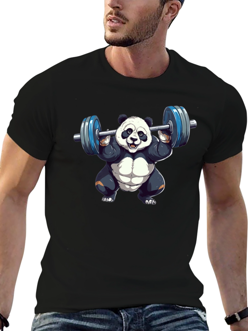 Weightlifting Panda T-Shirt - Black Cotton Tee