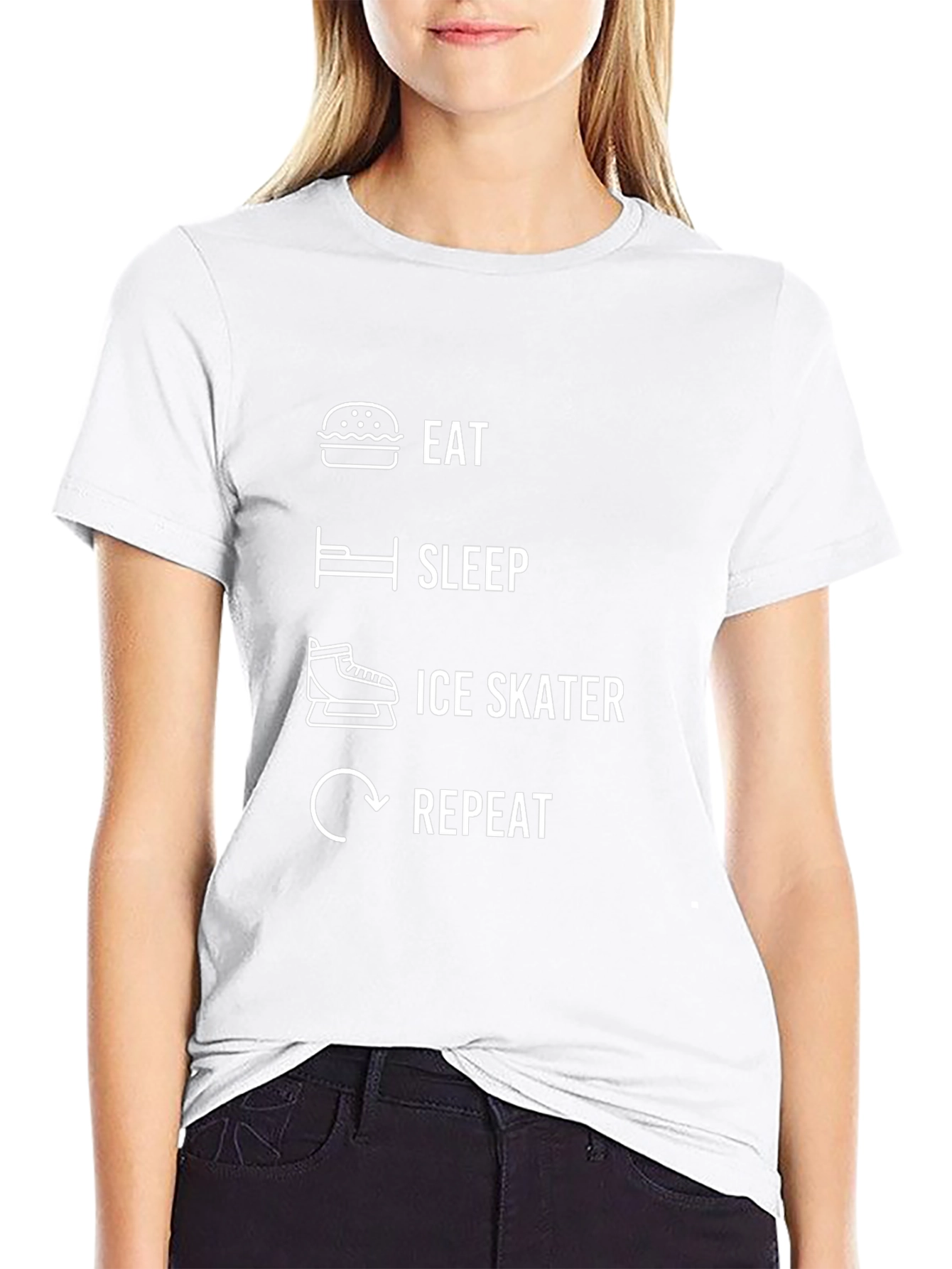 Eat Sleep Ice Skate Repeat Black Graphic T-Shirt