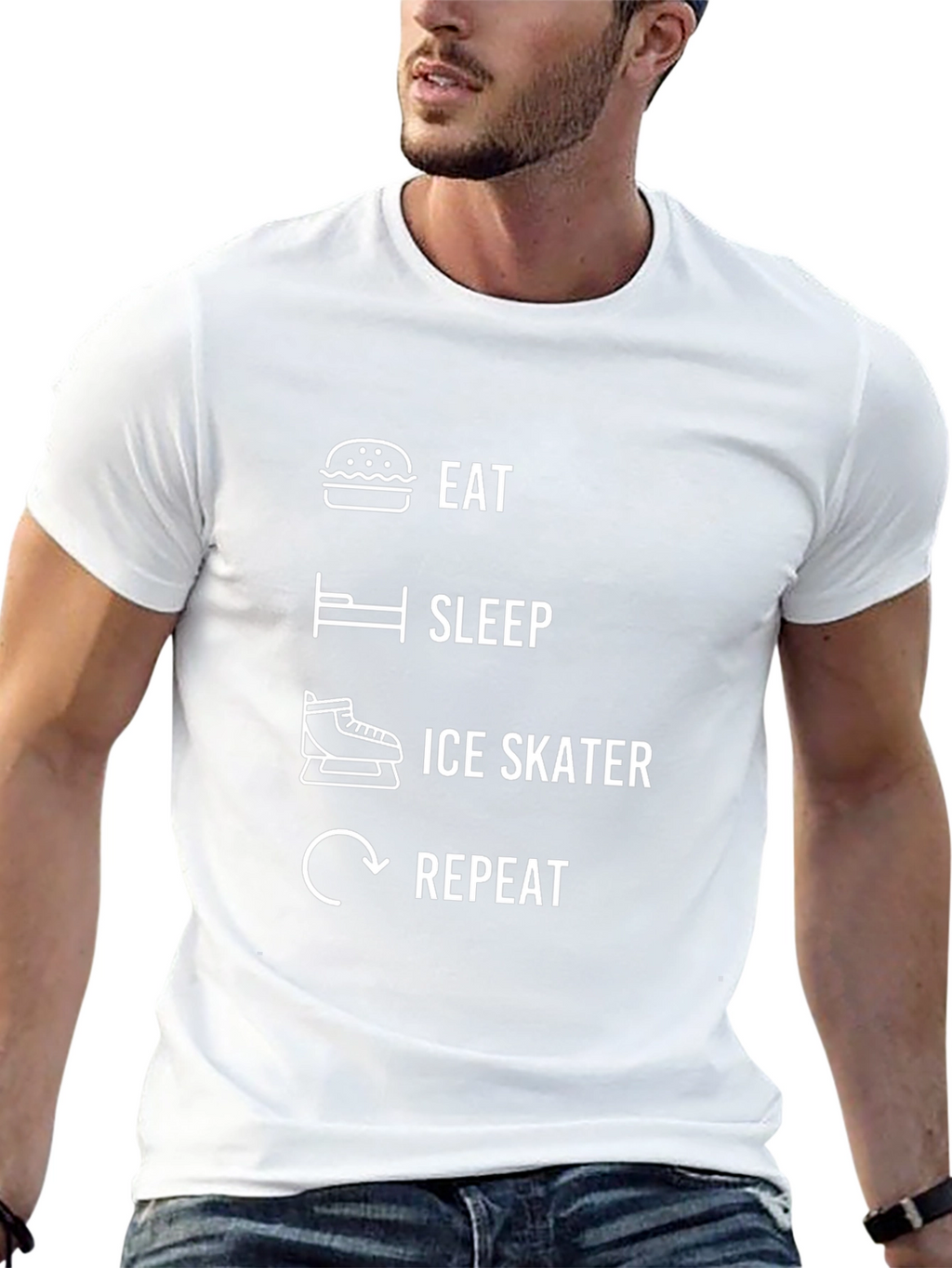 Eat Sleep Ice Skate Repeat Black Graphic T-Shirt