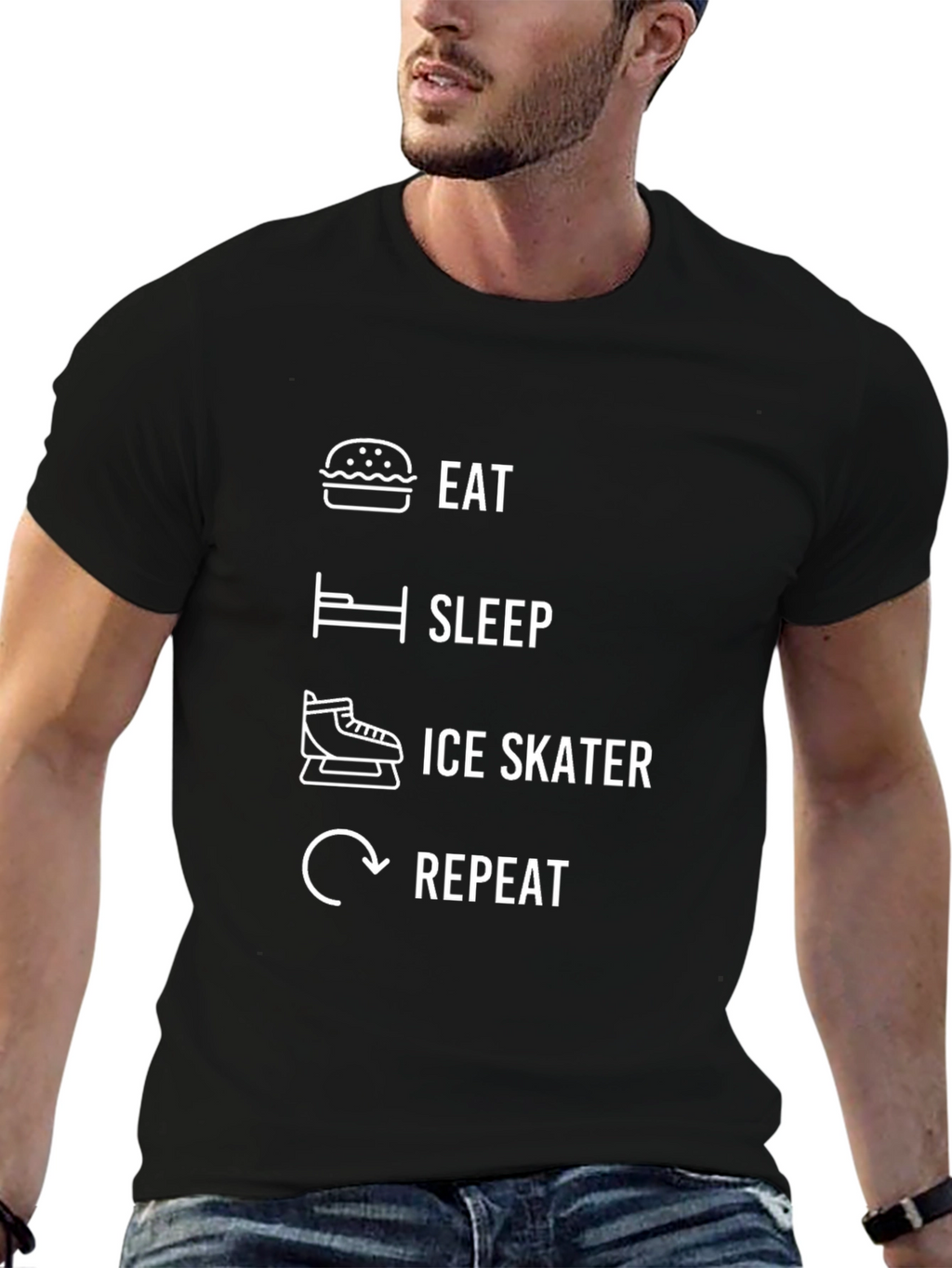 Eat Sleep Ice Skate Repeat Black Graphic T-Shirt