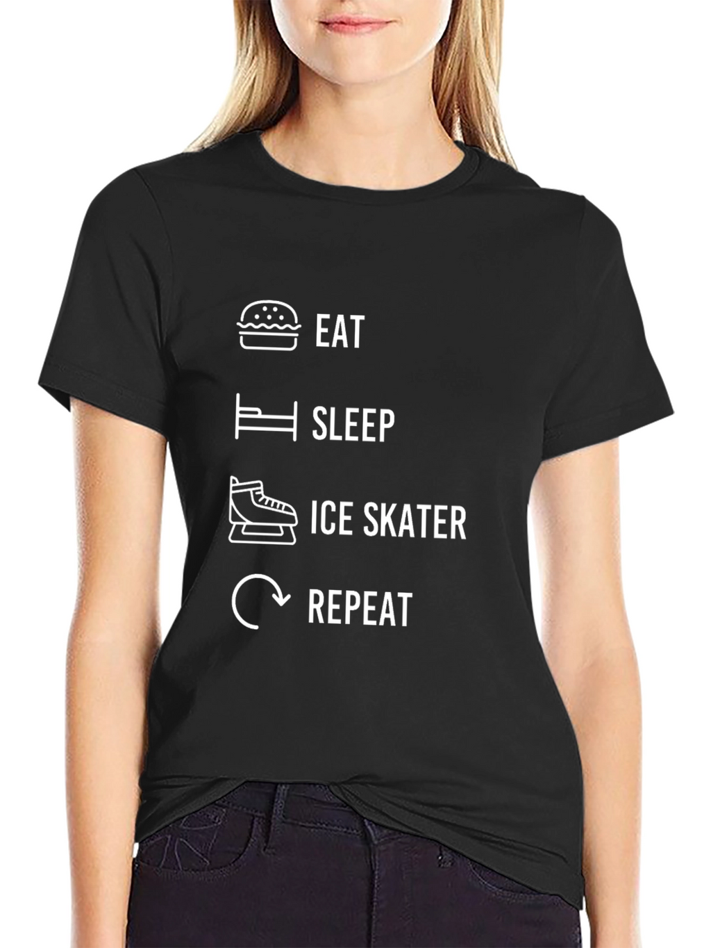 Eat Sleep Ice Skate Repeat Black Graphic T-Shirt