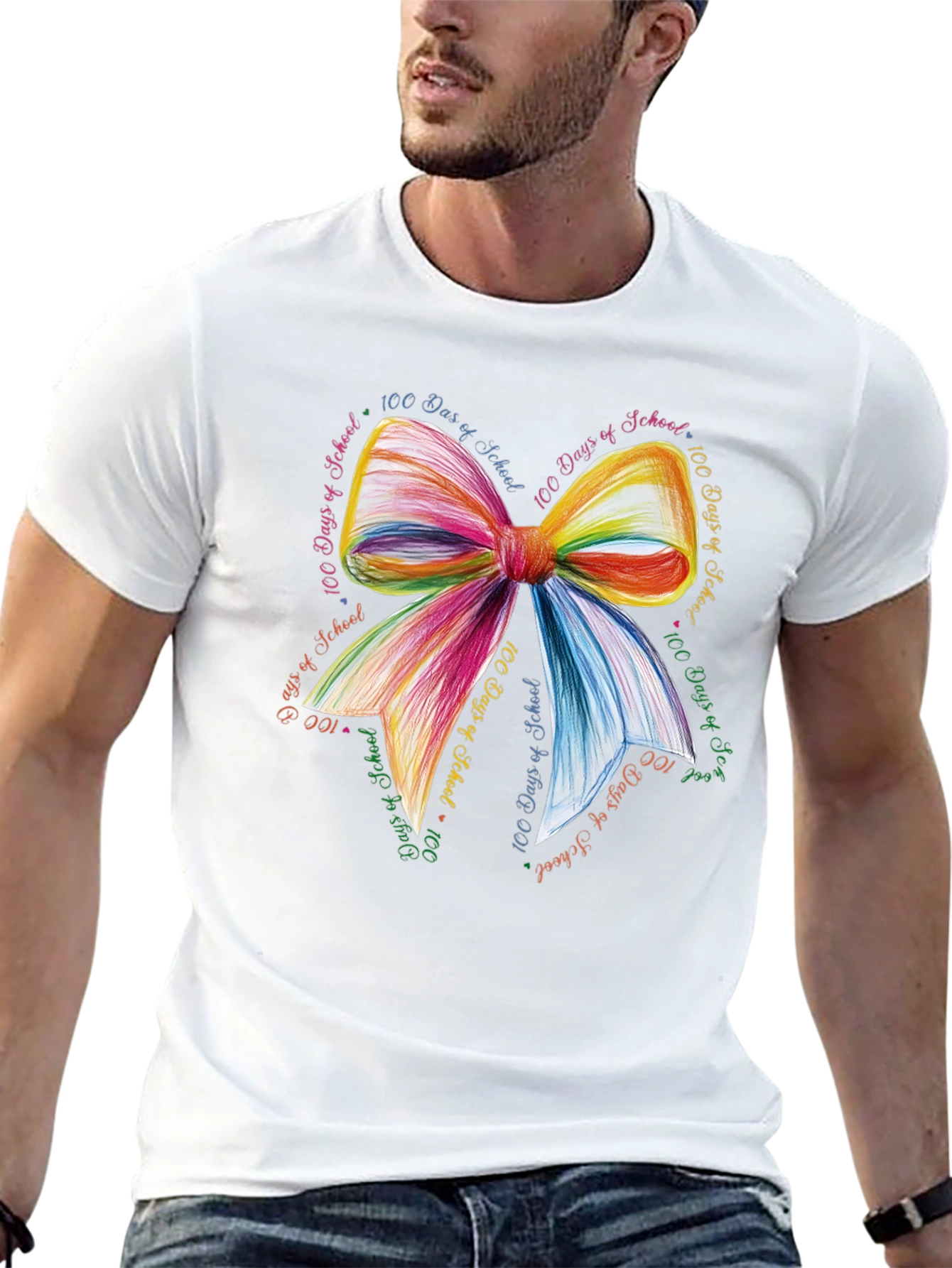 100 Days of School Rainbow Bow T-Shirt