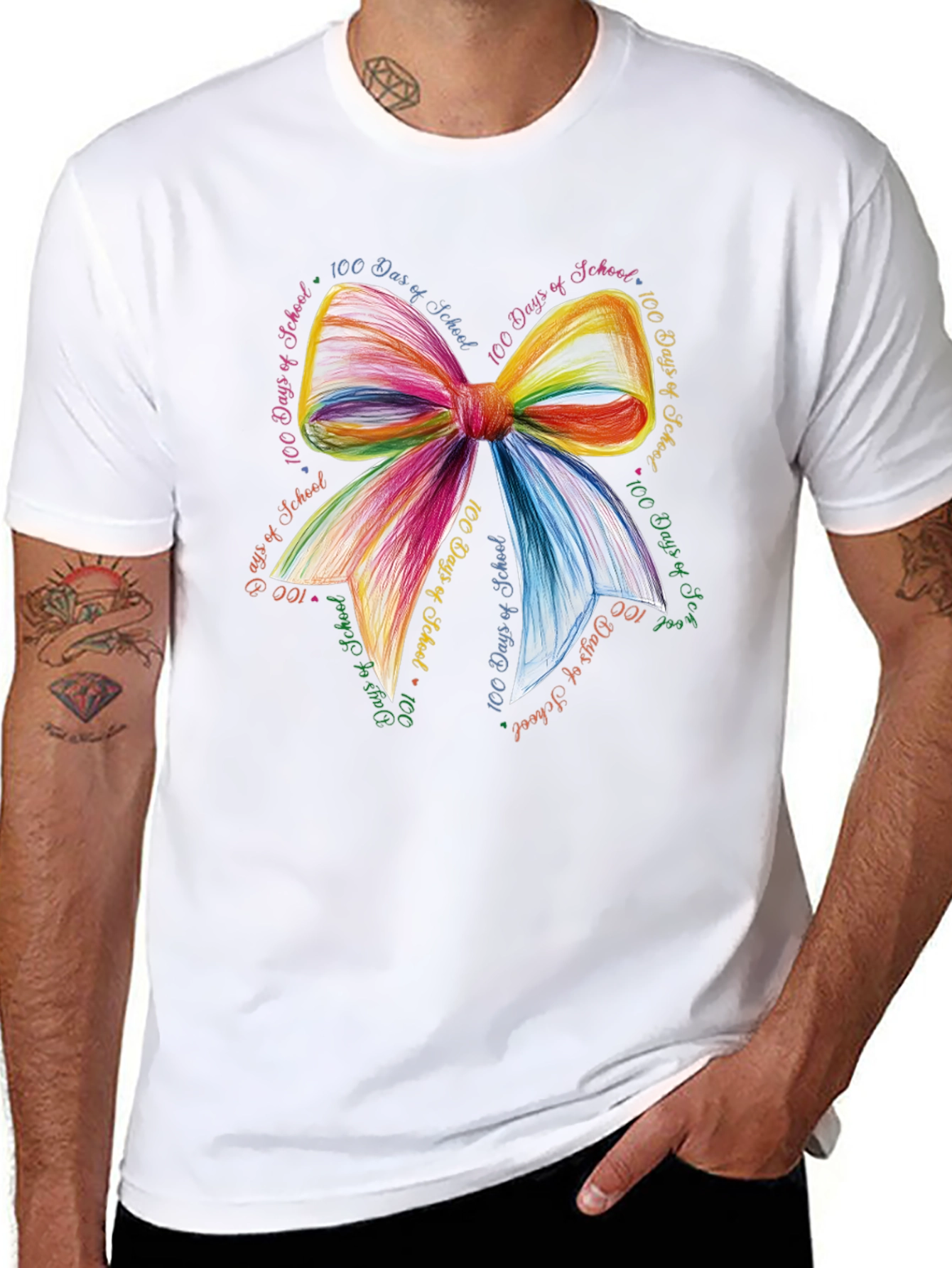 100 Days of School Rainbow Bow T-Shirt