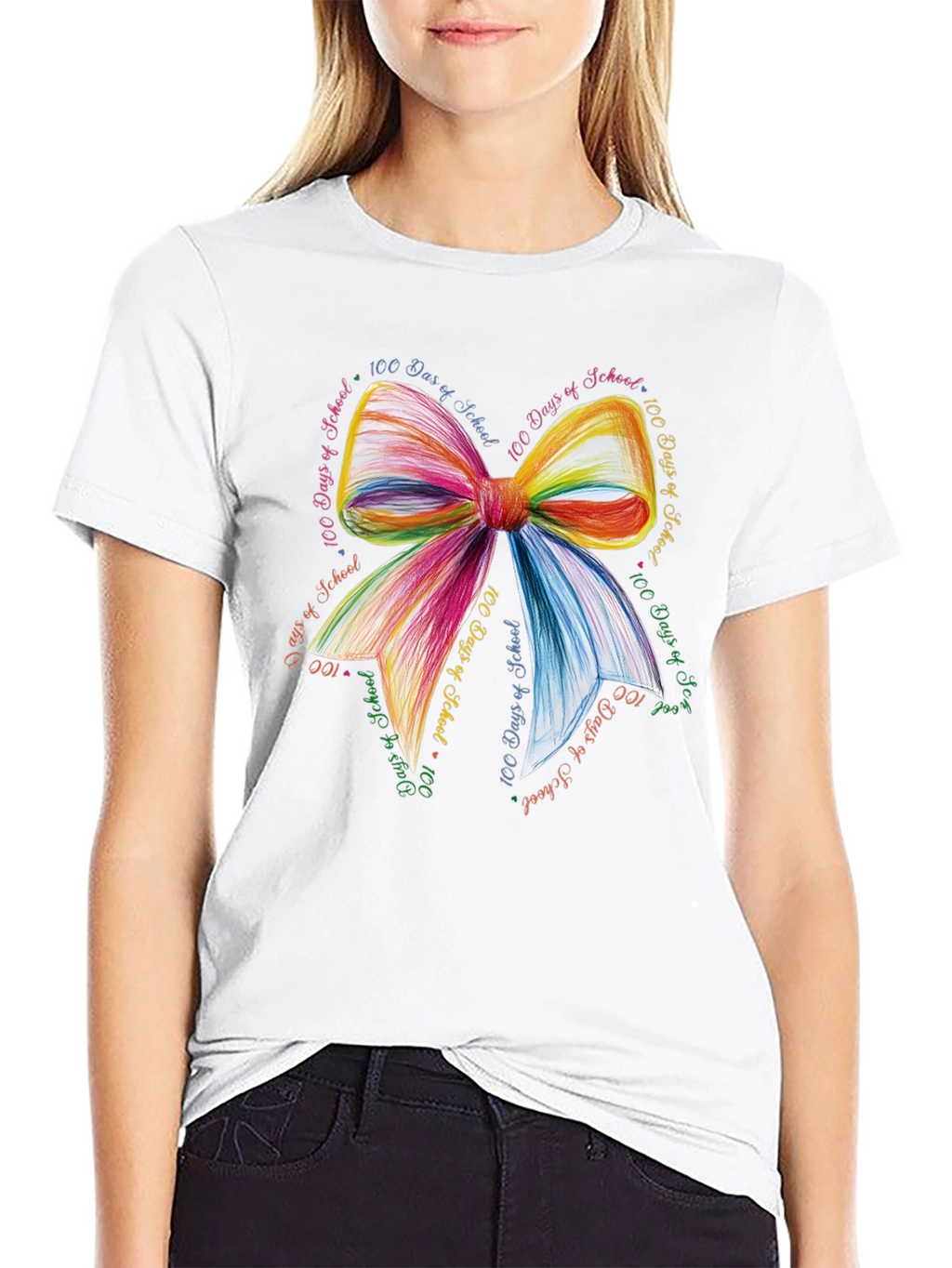 100 Days of School Rainbow Bow T-Shirt