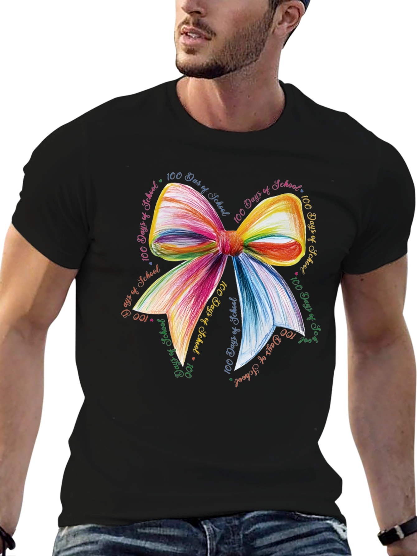 100 Days of School Rainbow Bow T-Shirt