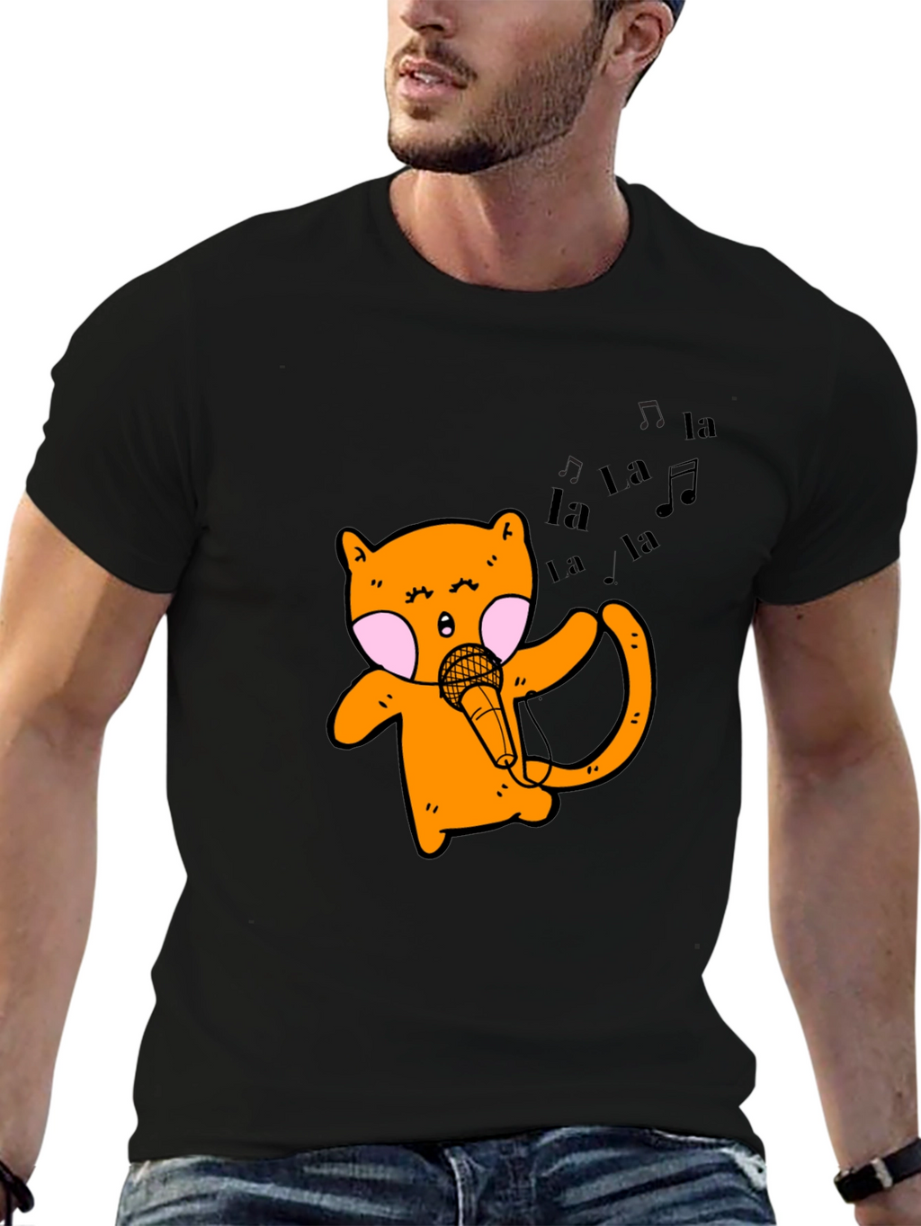 Singing Cat Graphic Tee - Black Unisex T-Shirt
