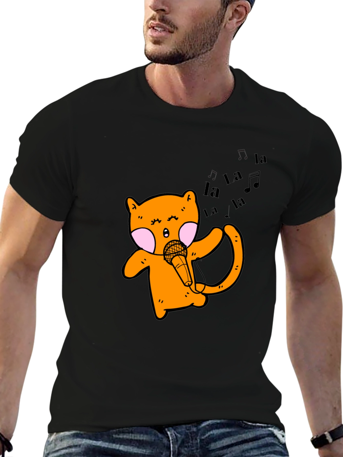 Singing Cat Graphic Tee - Black Unisex T-Shirt