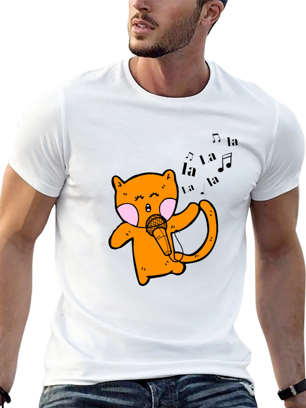 Singing Cat Graphic Tee - Black Unisex T-Shirt