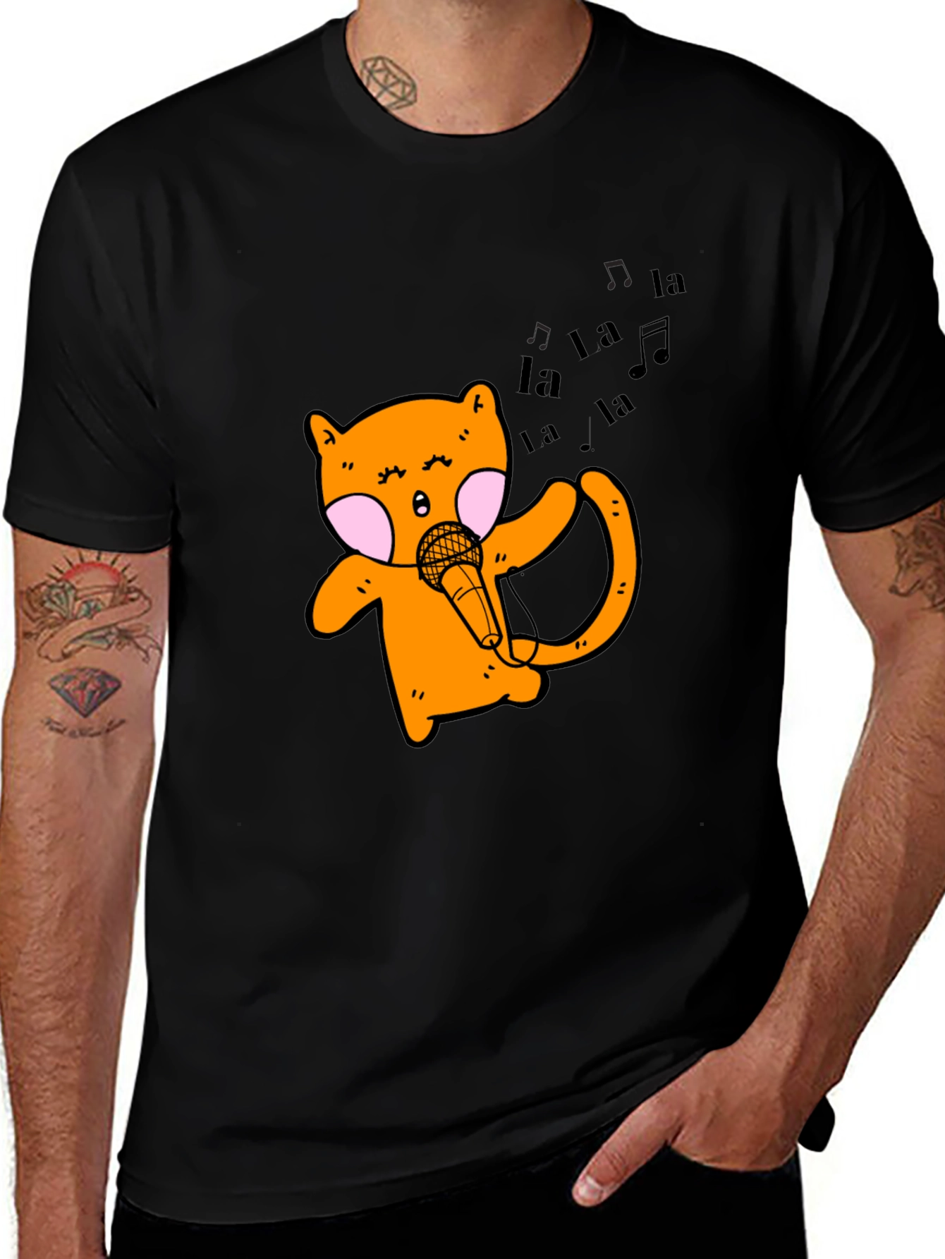 Singing Cat Graphic Tee - Black Unisex T-Shirt