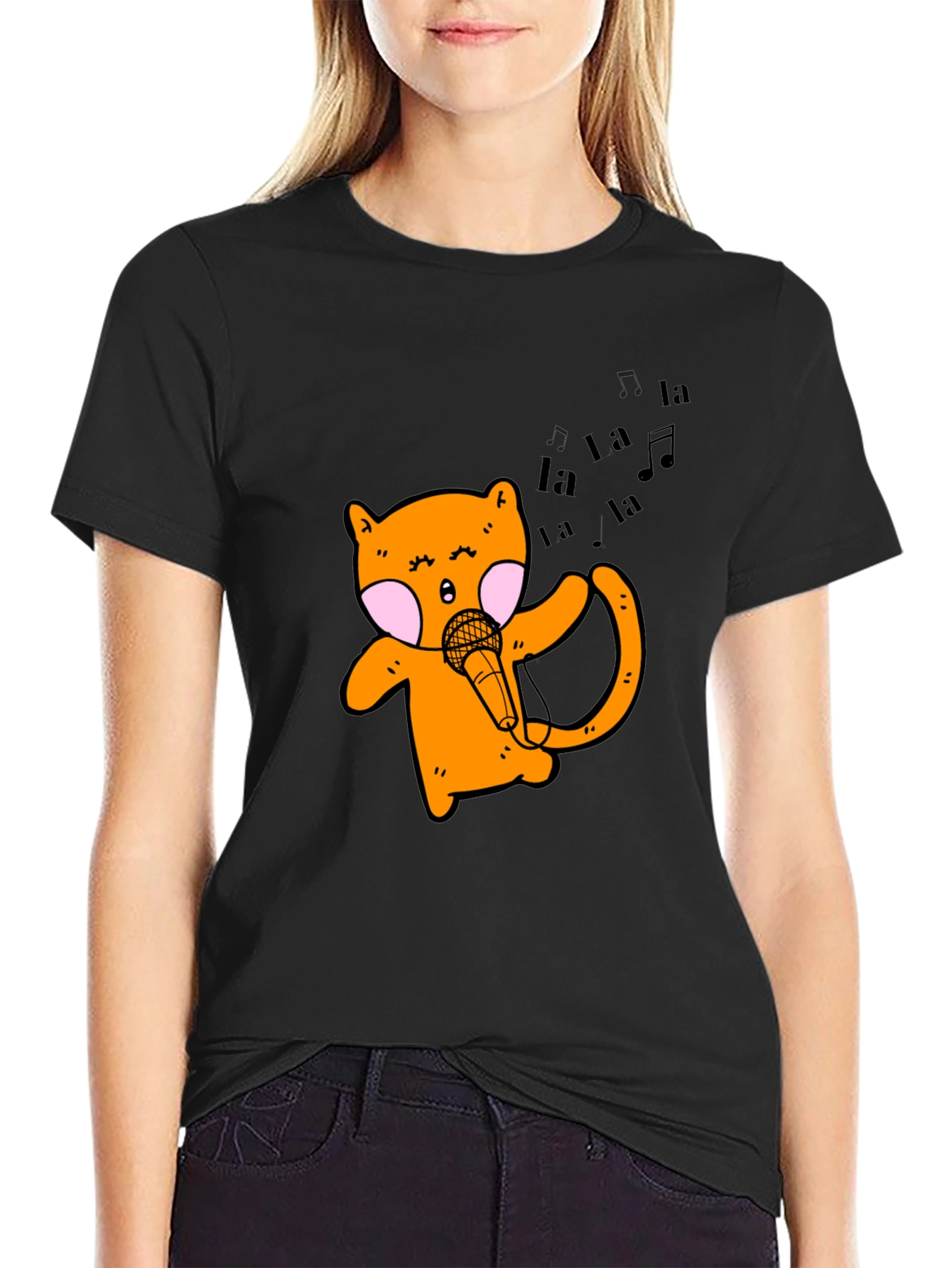 Singing Cat Graphic Tee - Black Unisex T-Shirt