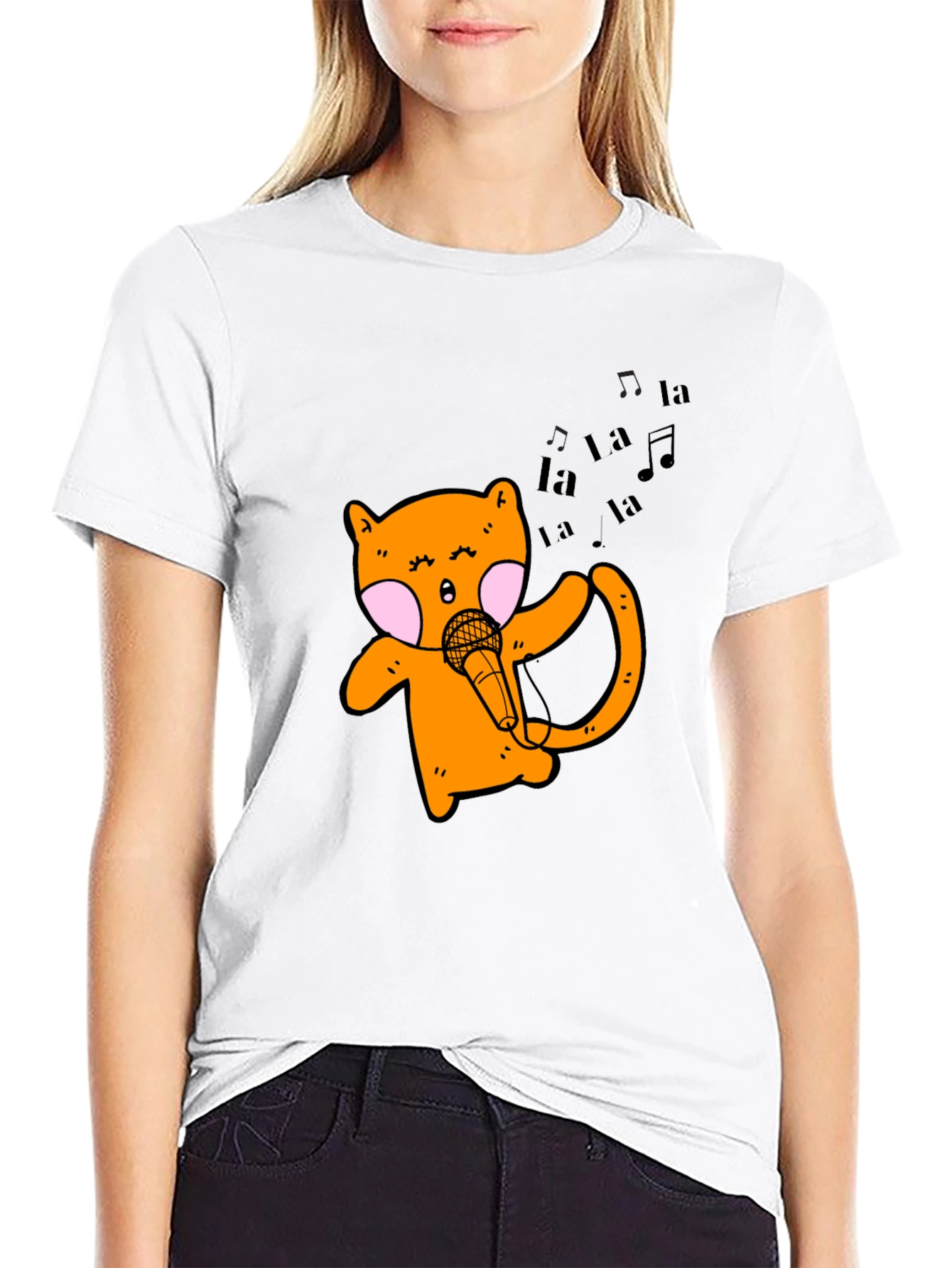 Singing Cat Graphic Tee - Black Unisex T-Shirt