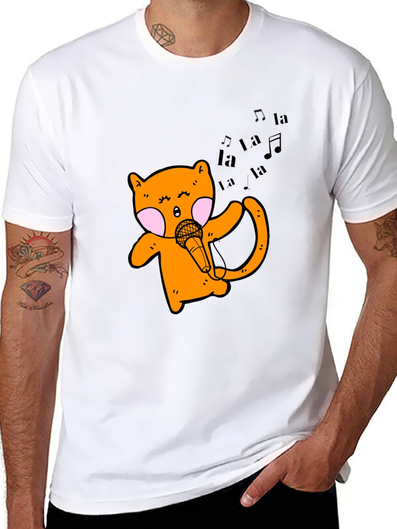 Singing Cat Graphic Tee - Black Unisex T-Shirt
