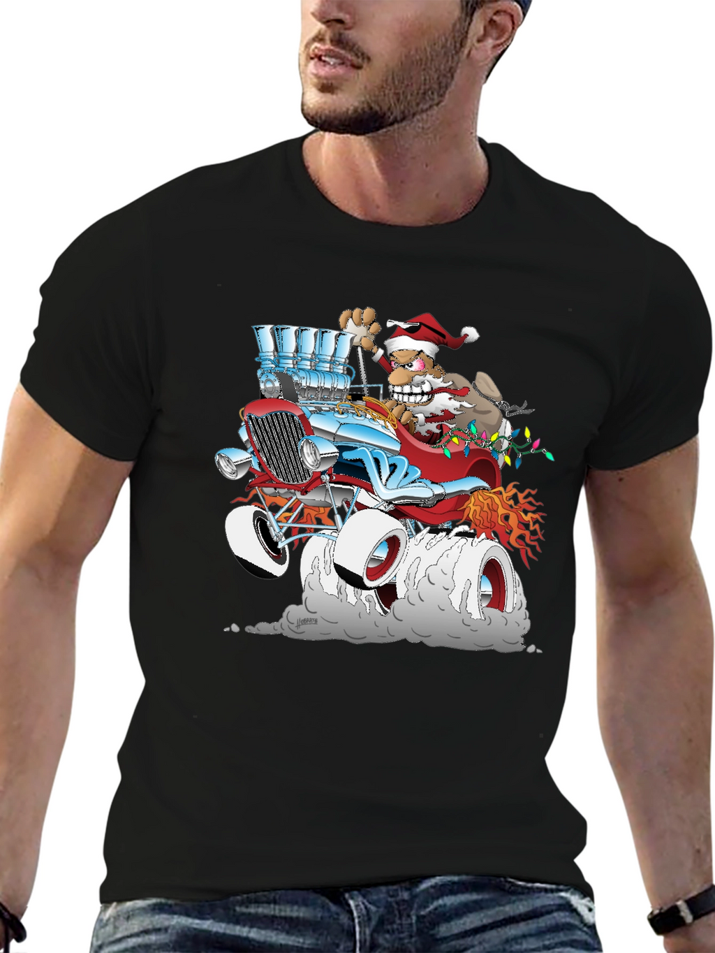 Santa Hot Rod Graphic T-Shirt