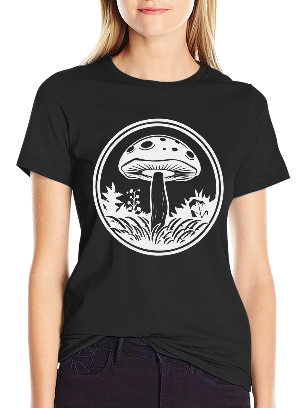 Mushroom Graphic Tee - Black Cotton Blend