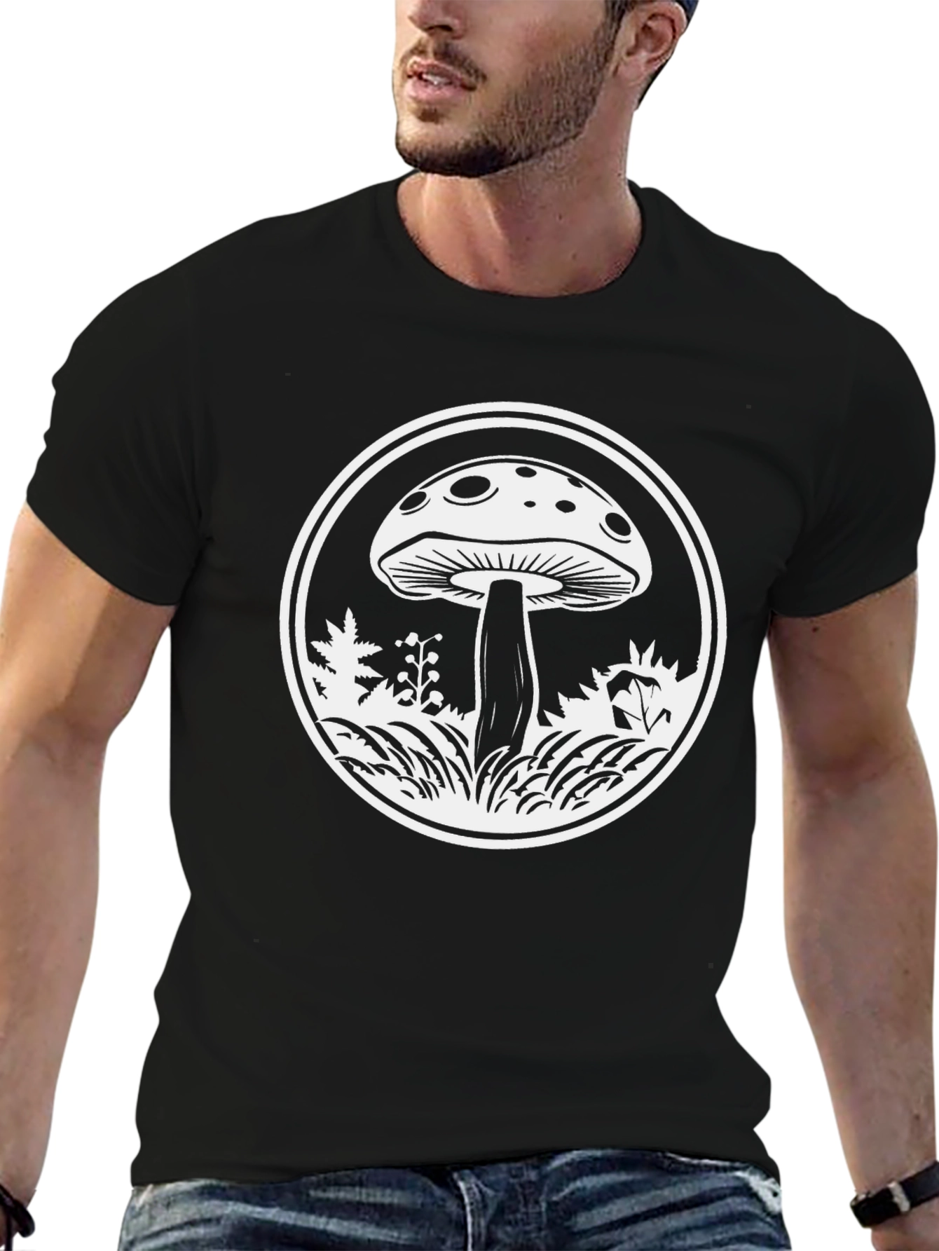 Mushroom Graphic Tee - Black Cotton Blend