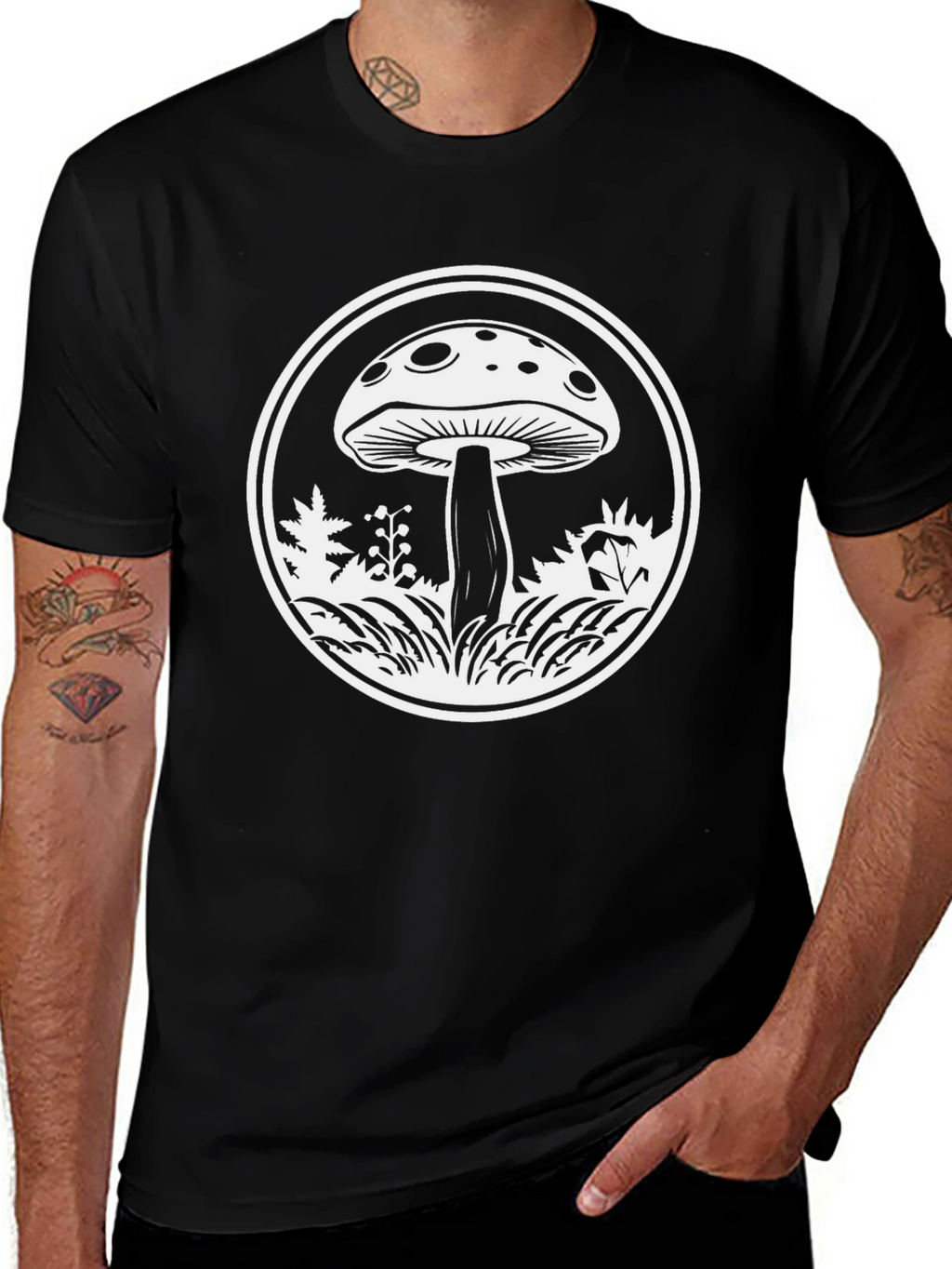 Mushroom Graphic Tee - Black Cotton Blend