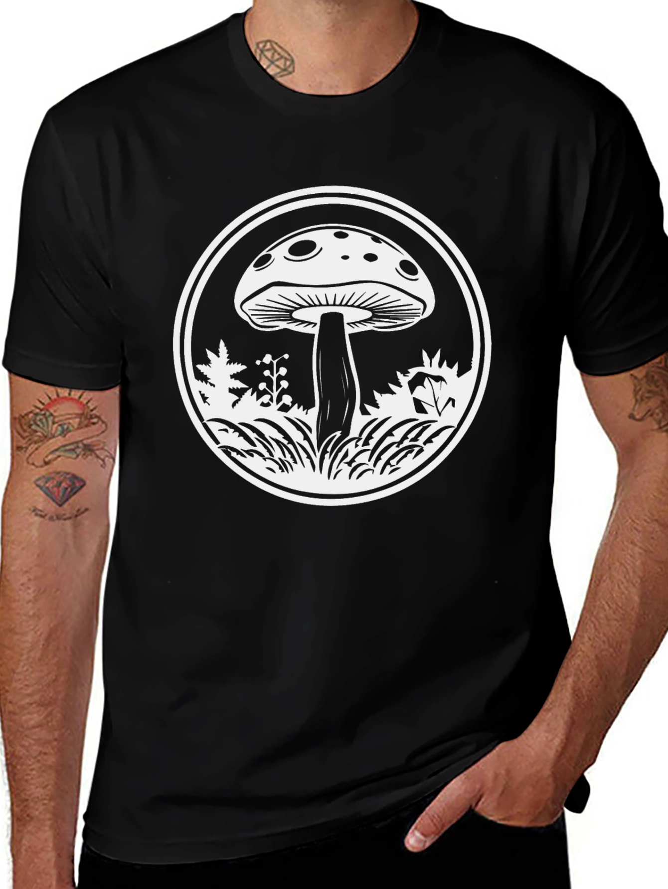 Mushroom Graphic Tee - Black Cotton Blend